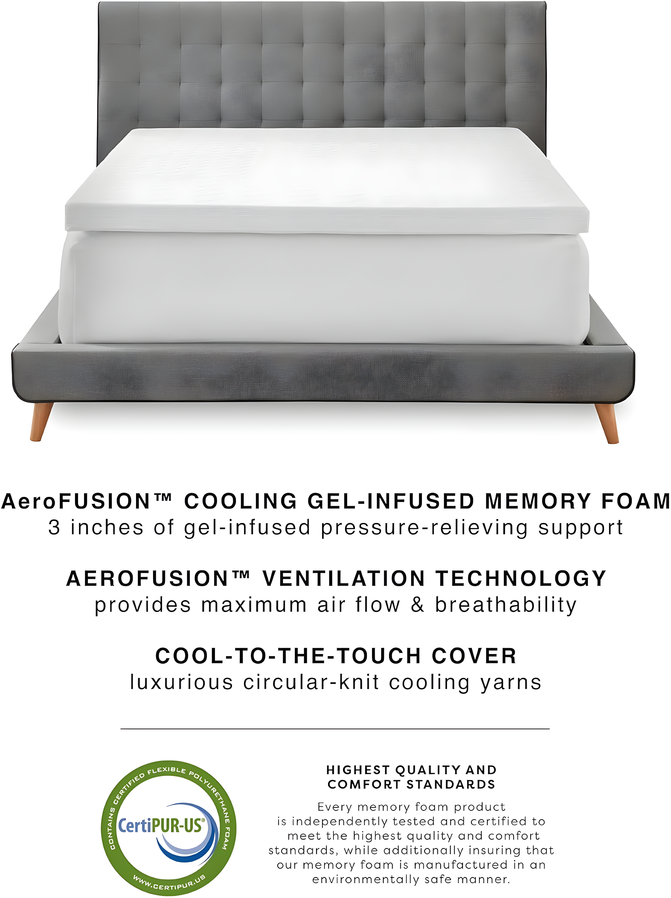 3" Gel Memory Foam Mattress Topper with Cooling Cover