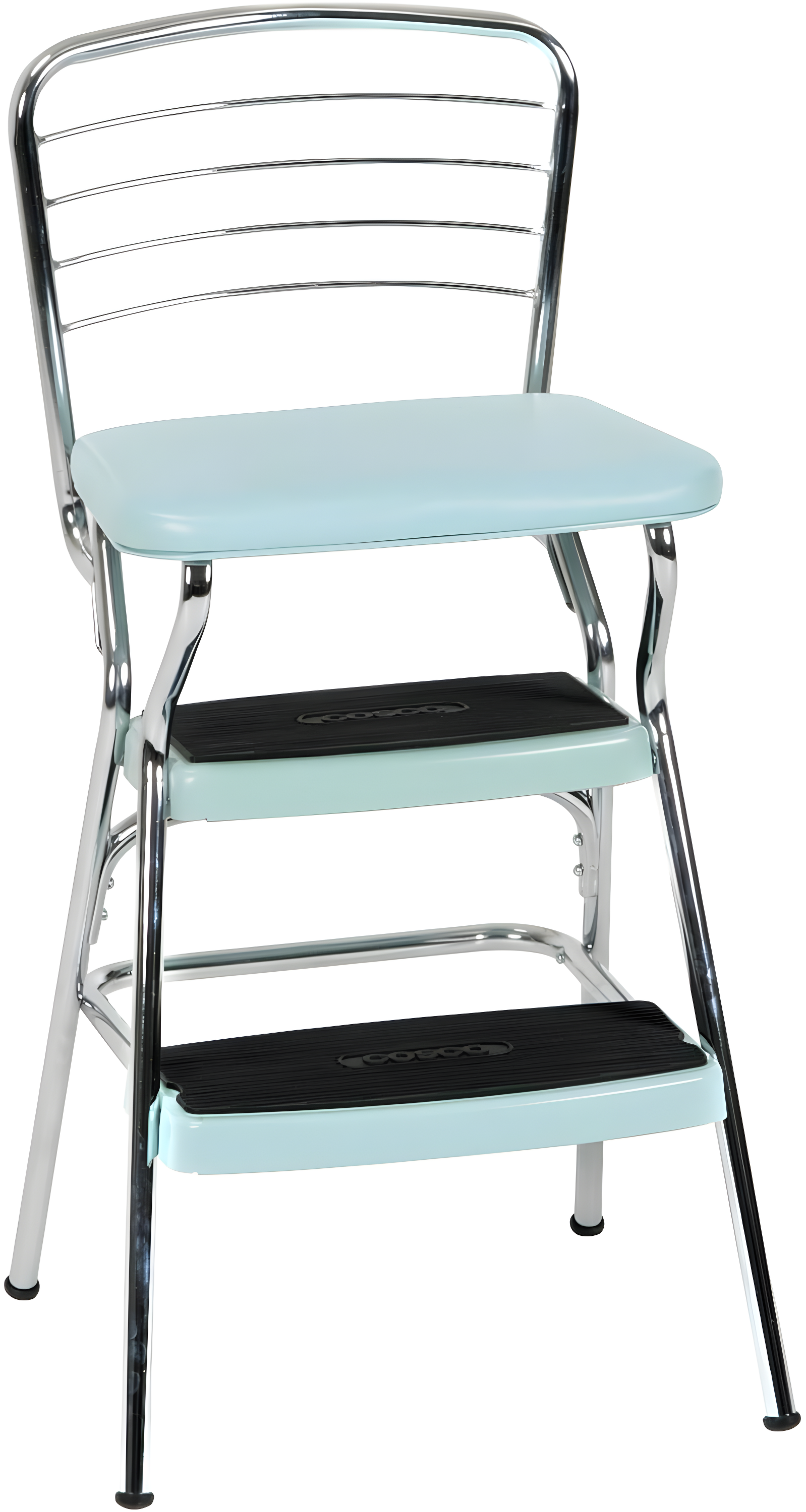 Stylaire Steel Retro Chair + Step Stool with Flip-Up Vinyl Seat