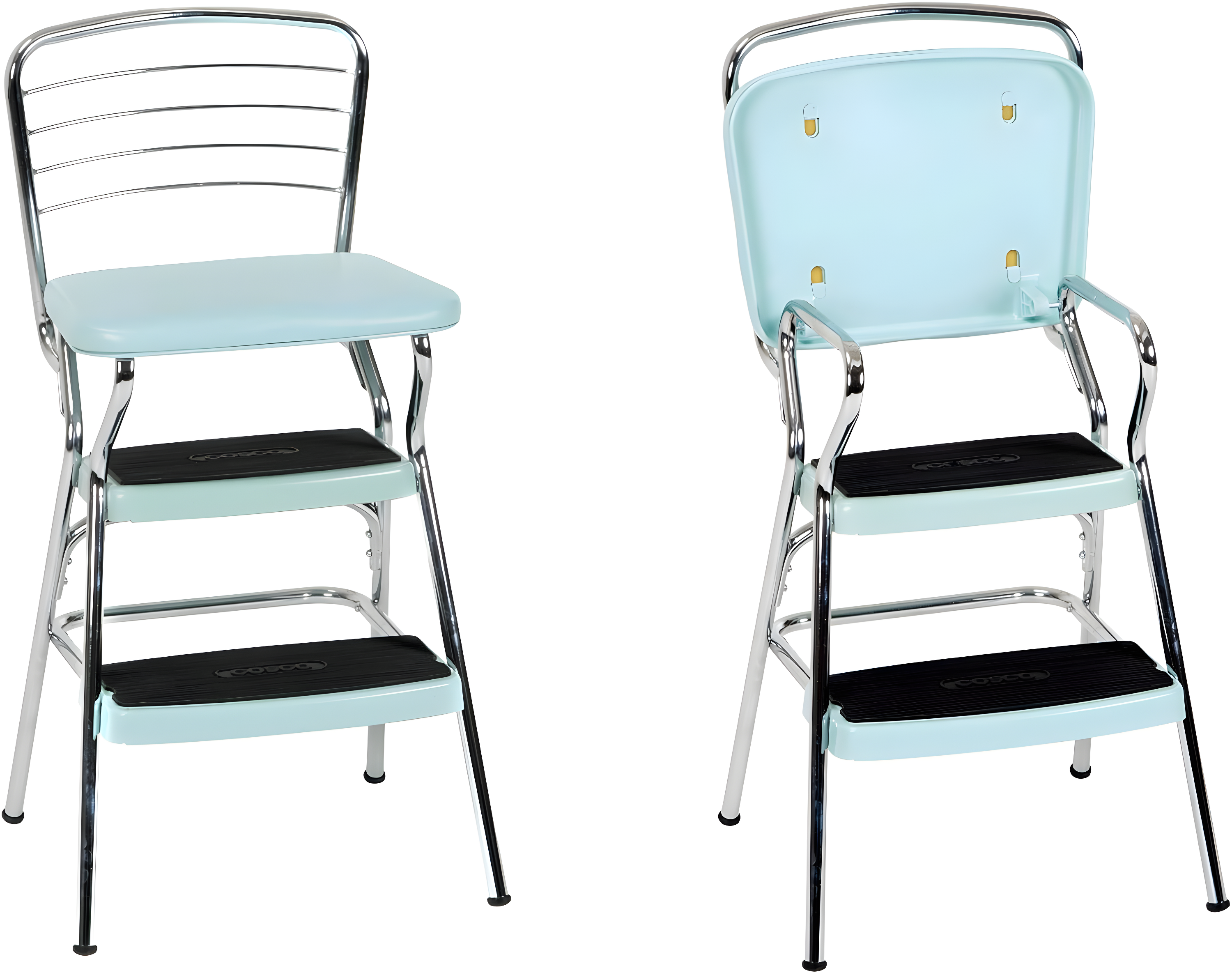 Stylaire Steel Retro Chair + Step Stool with Flip-Up Vinyl Seat