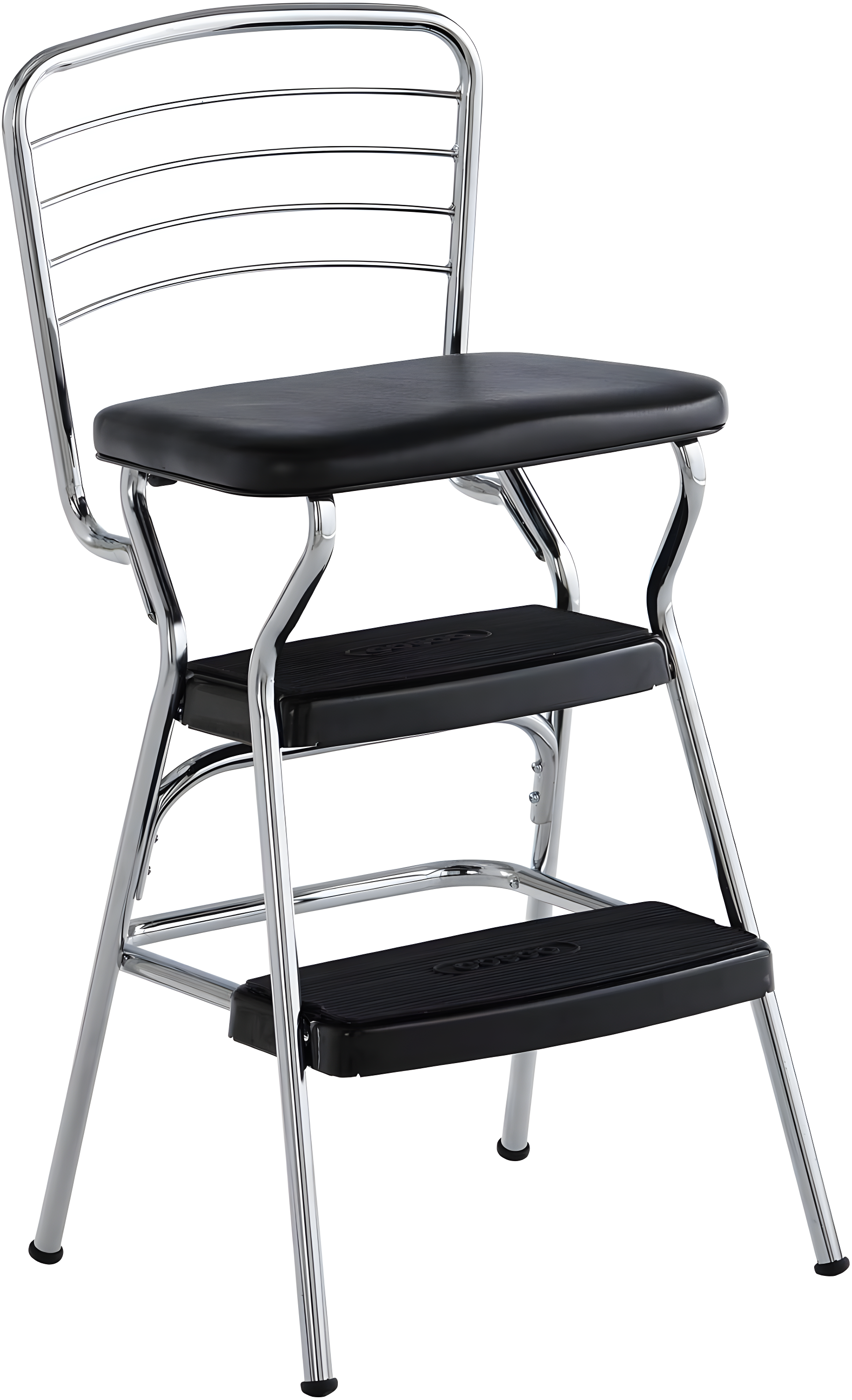 Stylaire Steel Retro Chair + Step Stool with Flip-Up Vinyl Seat