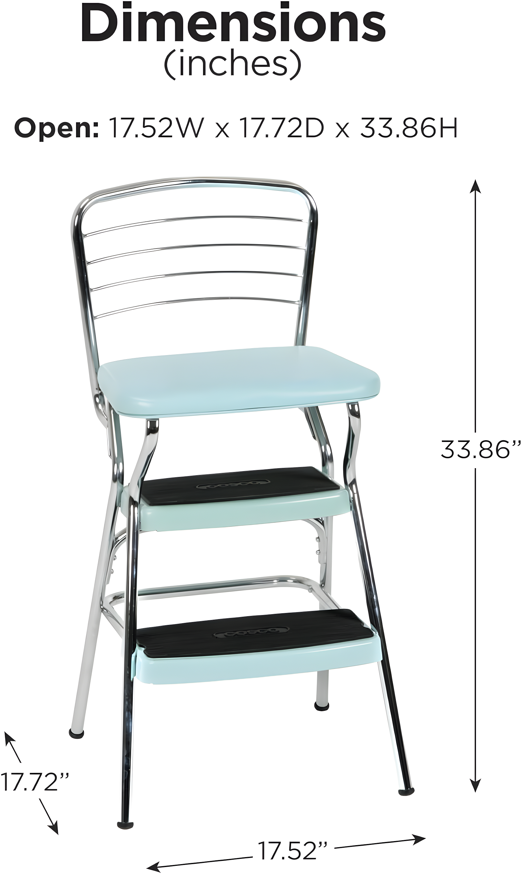 Stylaire Steel Retro Chair + Step Stool with Flip-Up Vinyl Seat