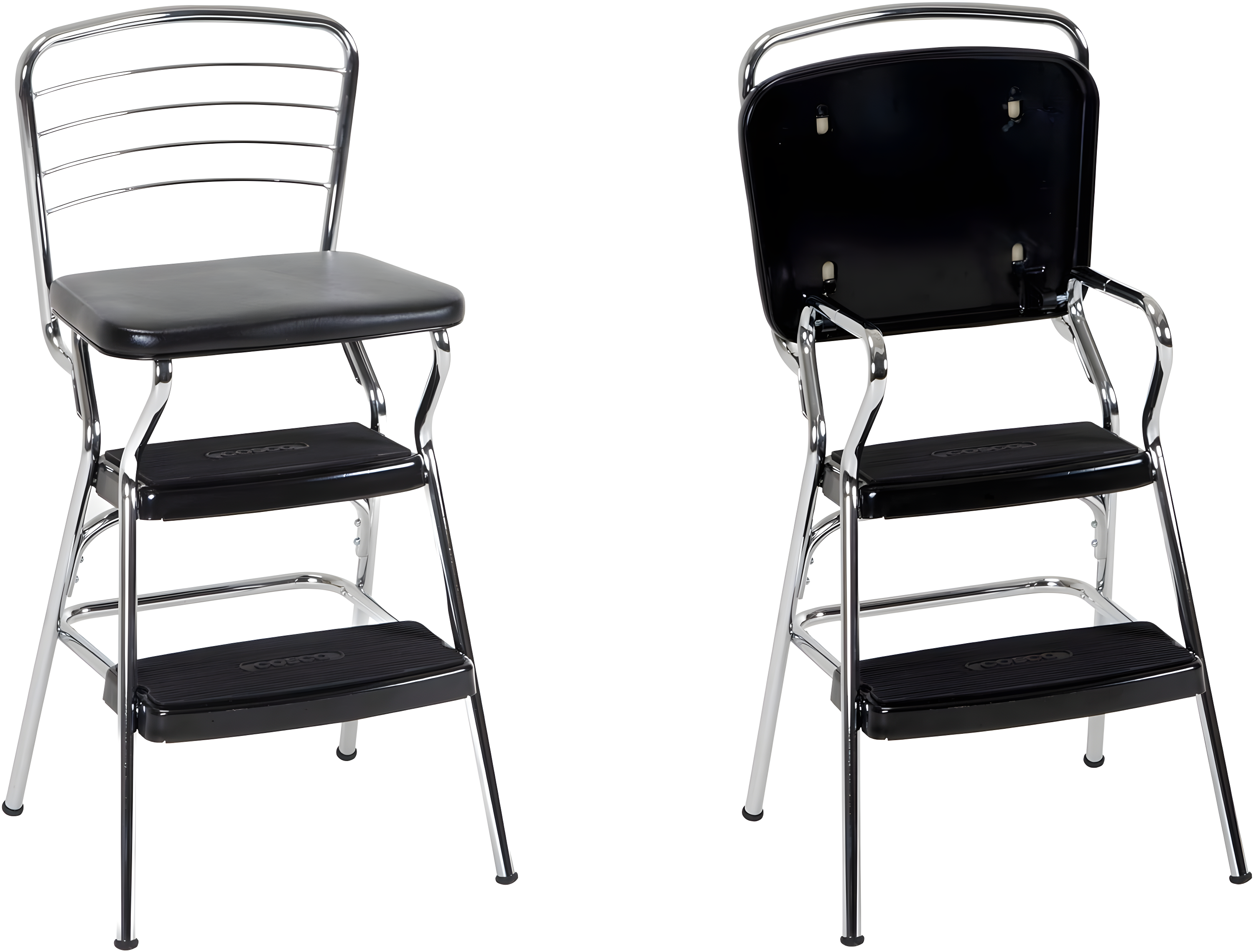 Stylaire Steel Retro Chair + Step Stool with Flip-Up Vinyl Seat