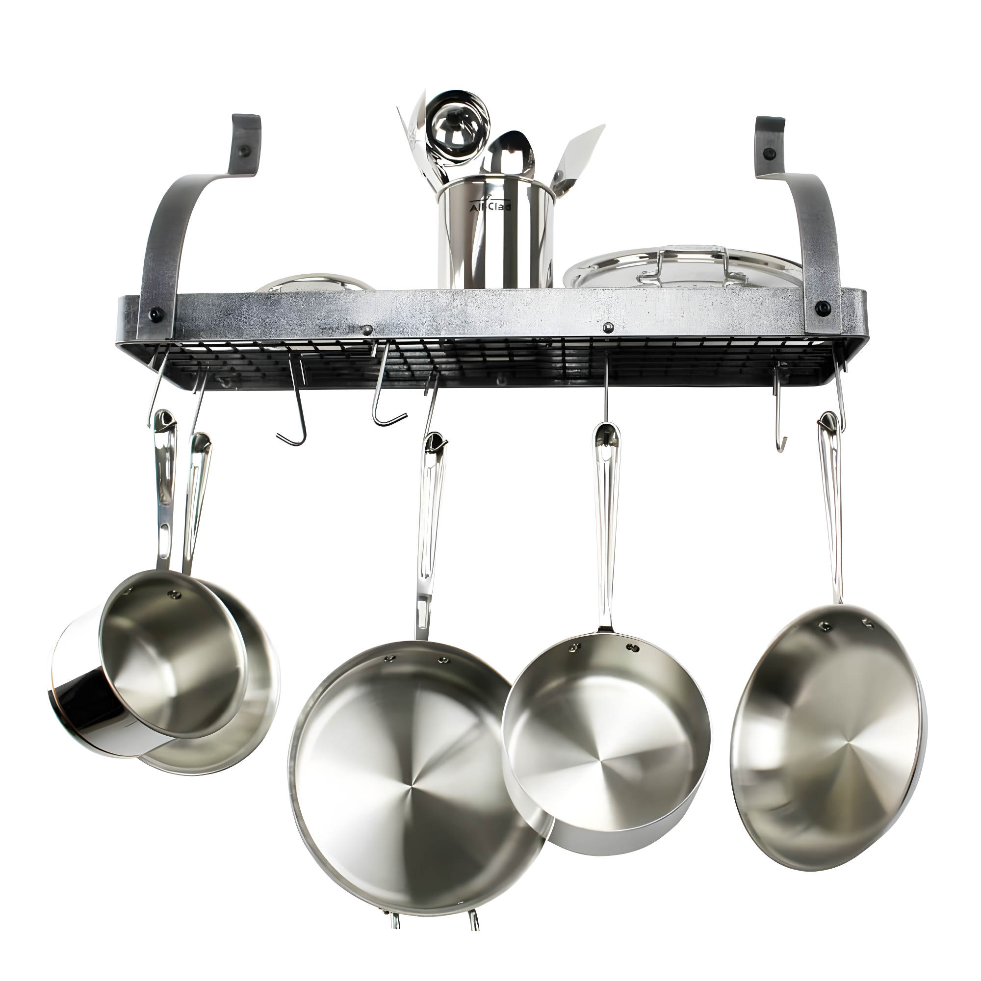Handcrafted Gourmet Bookshelf Wall Rack with Curved Arms & 12 Hooks