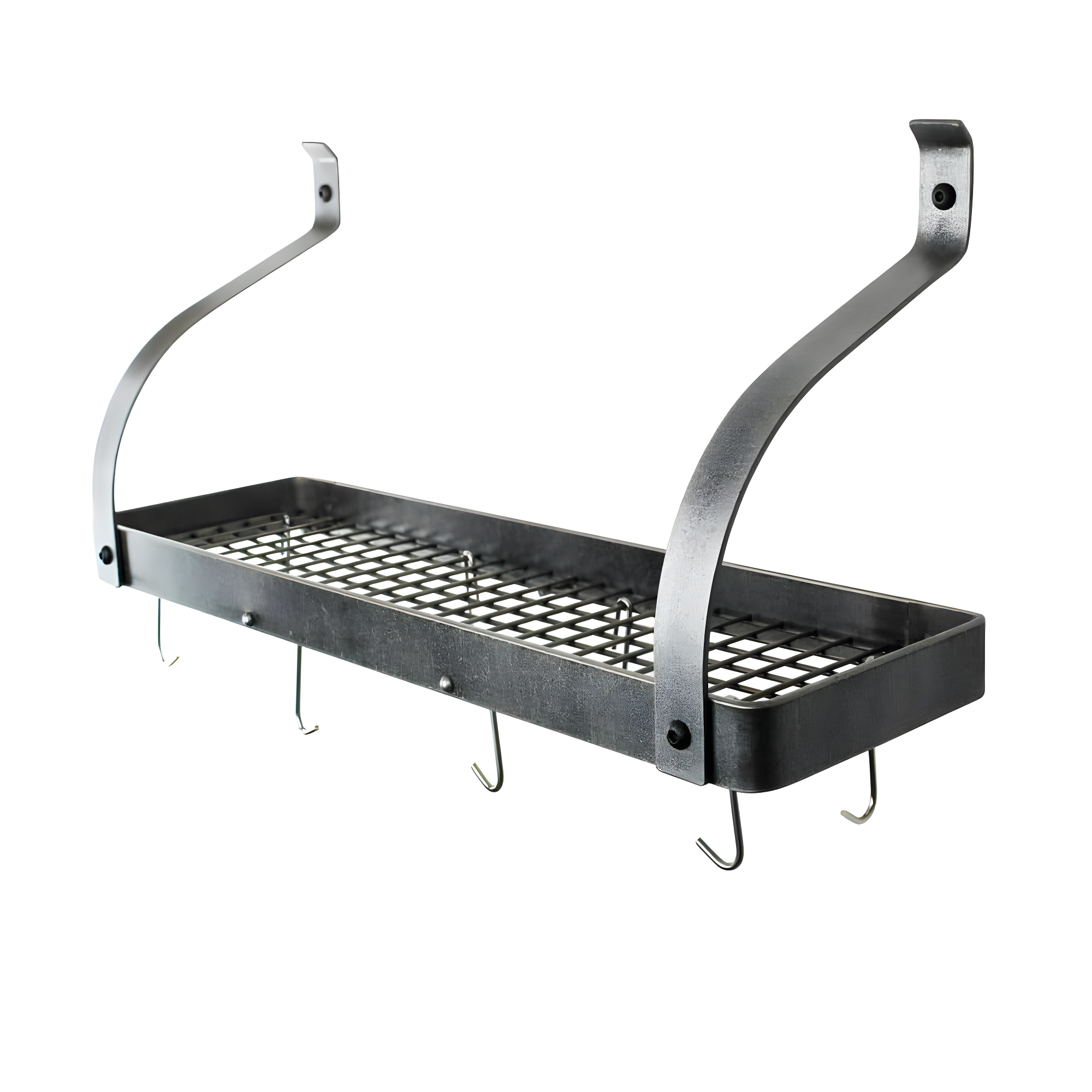 Handcrafted Gourmet Bookshelf Wall Rack with Curved Arms & 12 Hooks