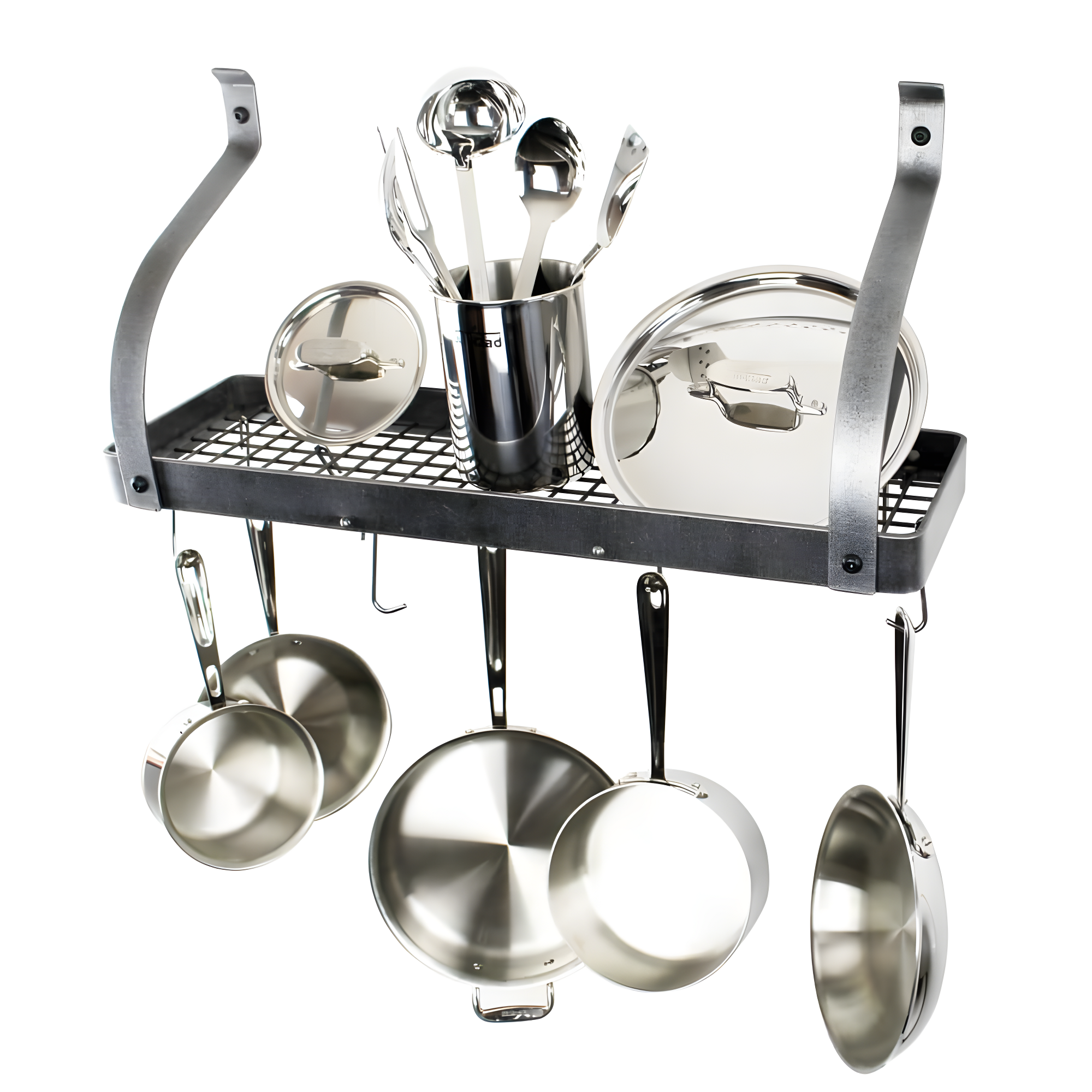 Handcrafted Gourmet Bookshelf Wall Rack with Curved Arms & 12 Hooks
