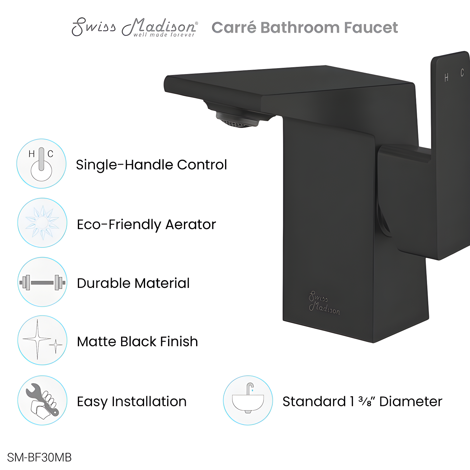 Carre Single Hole, Single-Handle, Bathroom Faucet