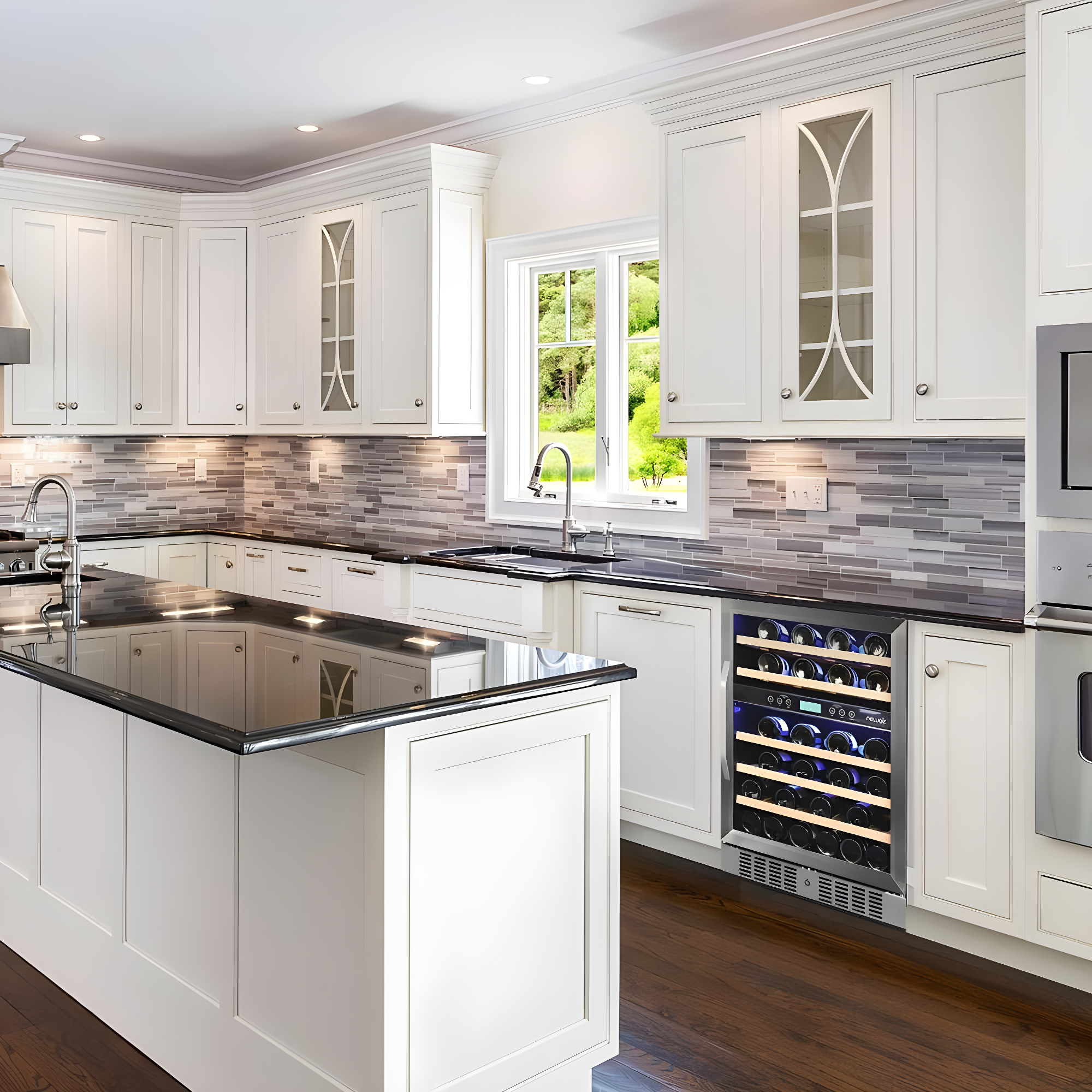 Newair 24” Built-in 46 Bottle Dual Zone Wine Cooler with Removable Beechwood Shelves in Black Stainless Steel