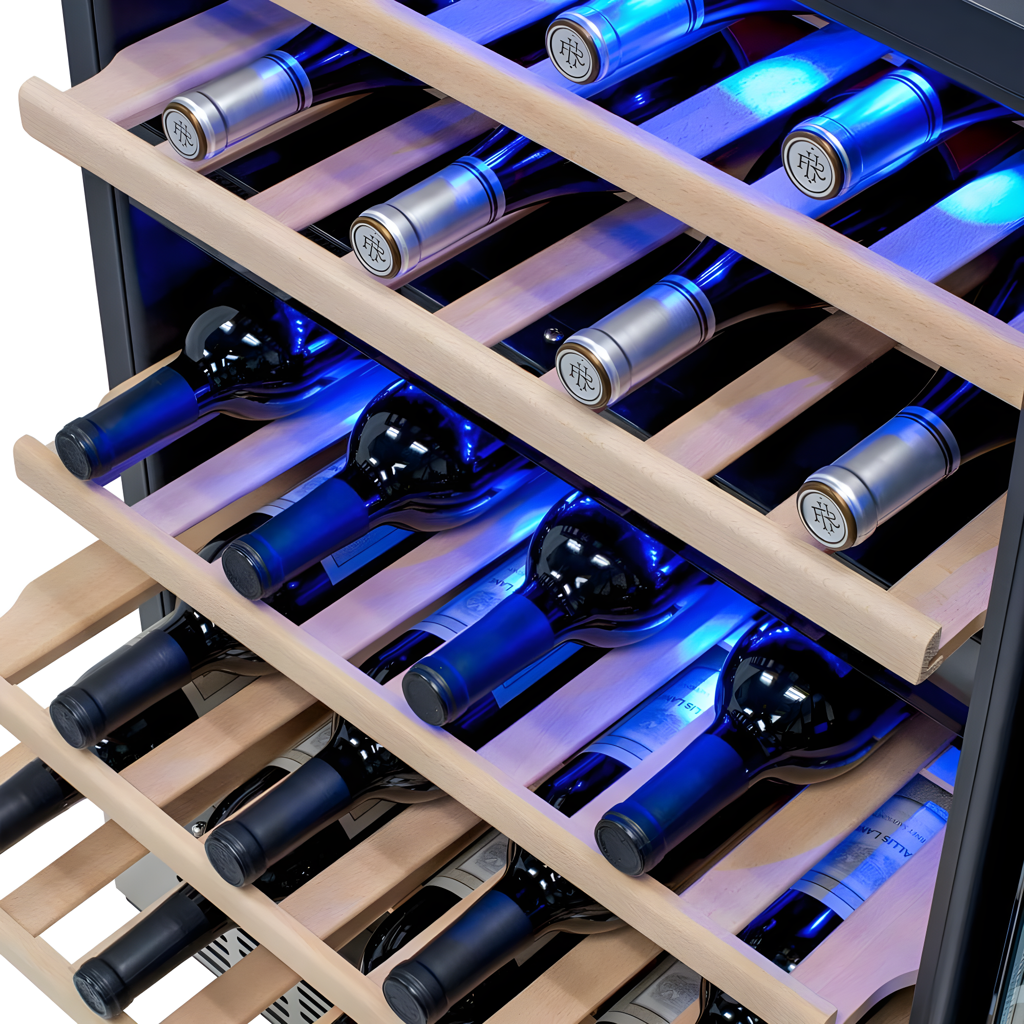 Newair 24” Built-in 46 Bottle Dual Zone Wine Cooler with Removable Beechwood Shelves in Black Stainless Steel