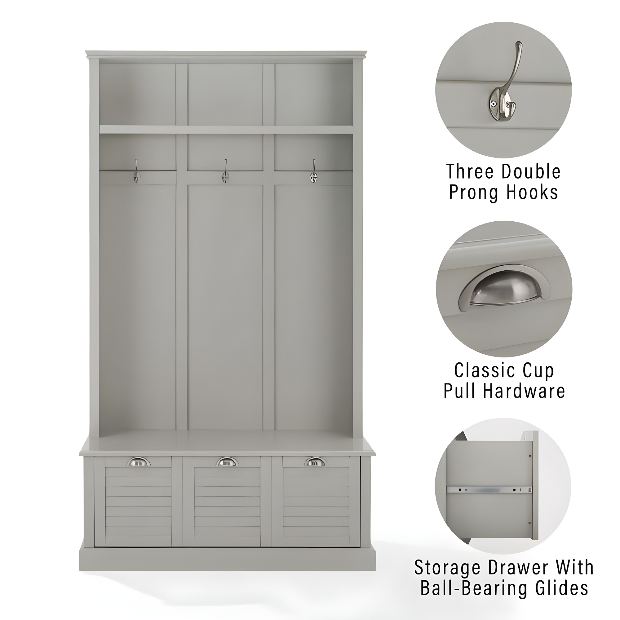 Ellison Hall Tree Gray - Crosley: Bench with Storage, Coat Hooks, Shoe Organizer