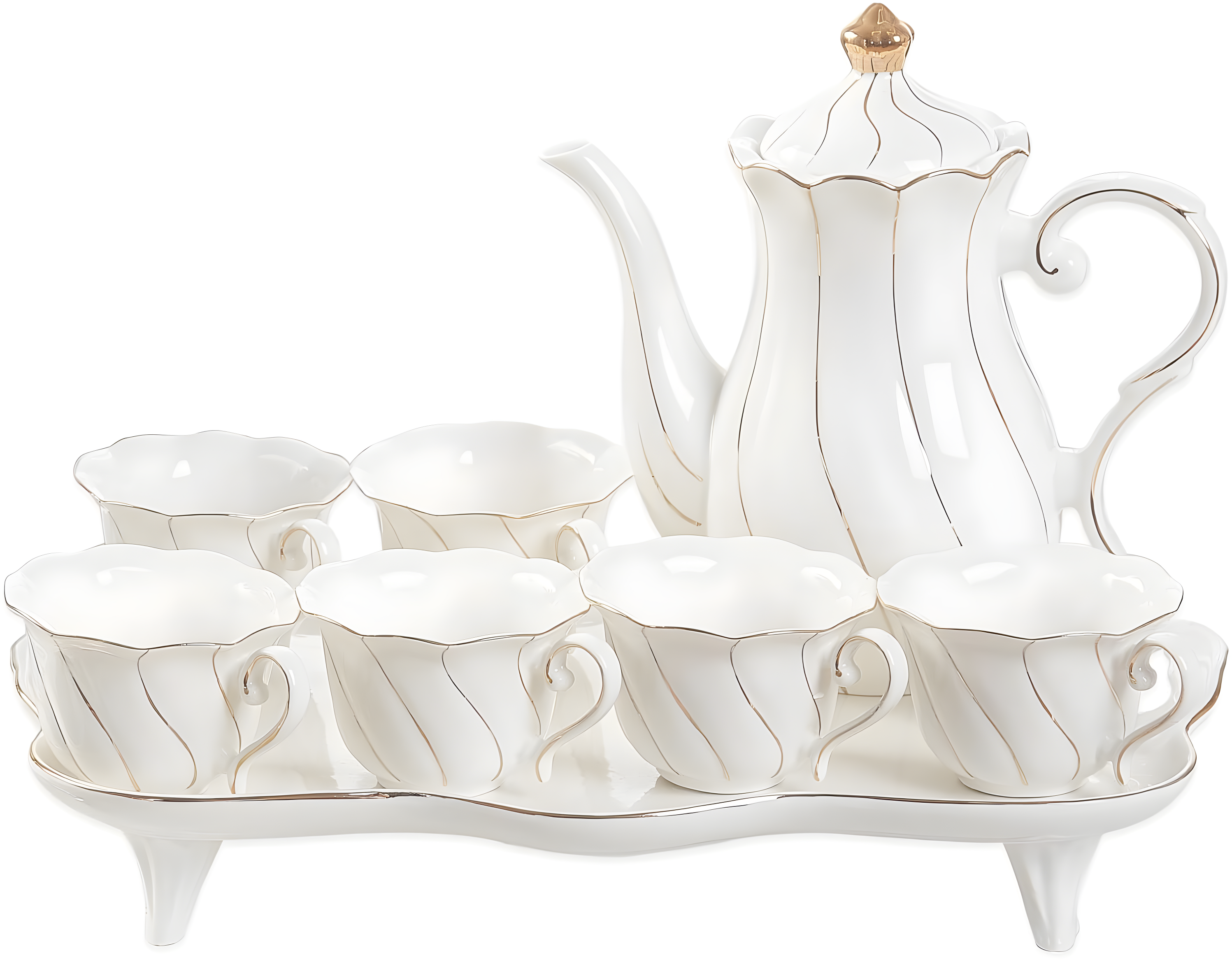 Red Barrel Studio® 14 Pcs Tea Set For 6 With Tea Tray & Spoons, Luxury British Style Tea/Coffee Cup Set With Golden Trim, Beautiful Porcelain Tea Set For Living Room Decor, Tea Party Set, Gift Package - White
