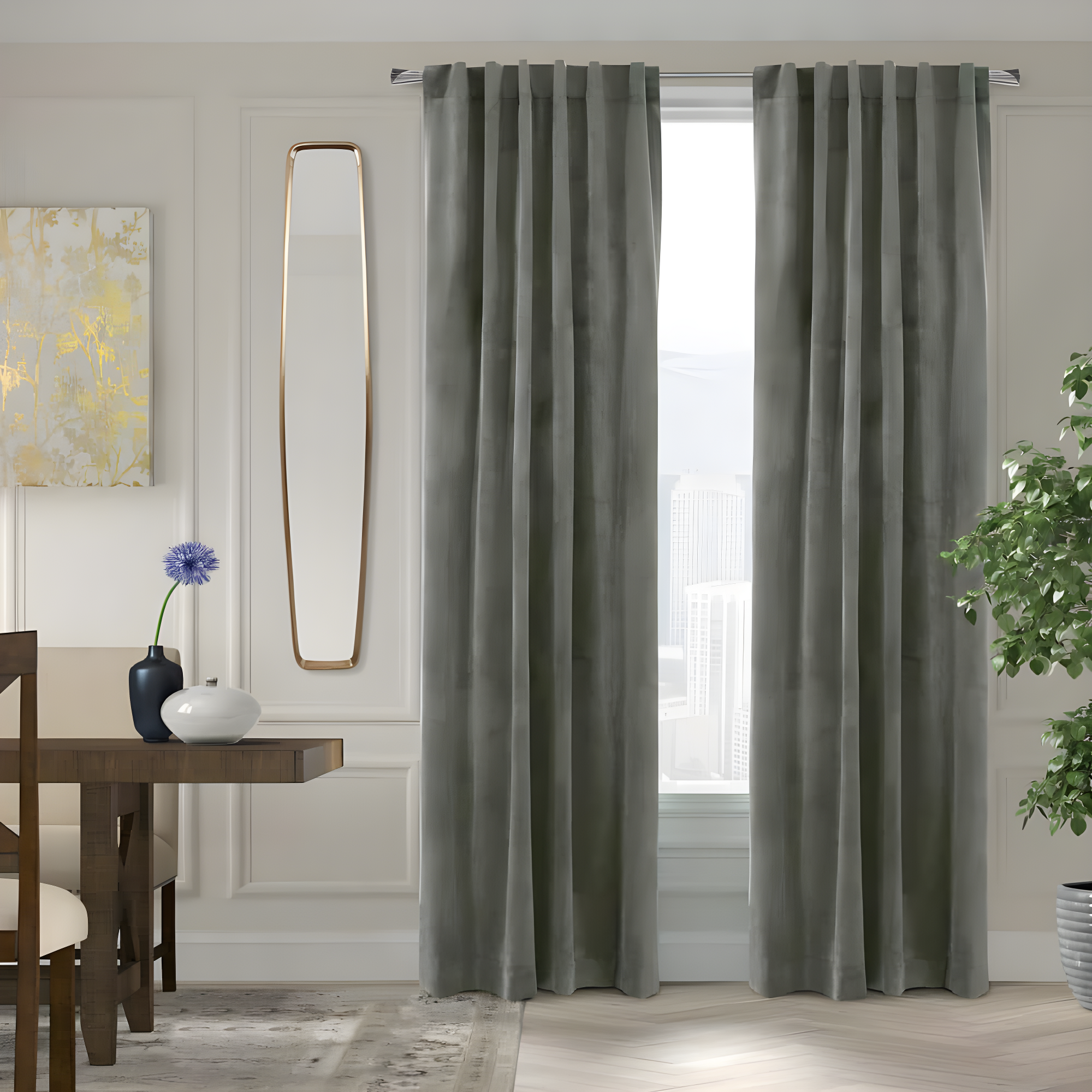 Thermaplus Seren Room Darkening Window Treatment Dual Header Curtain Panel for Bedroom Livingroom 50" x 63" Dark Grey
