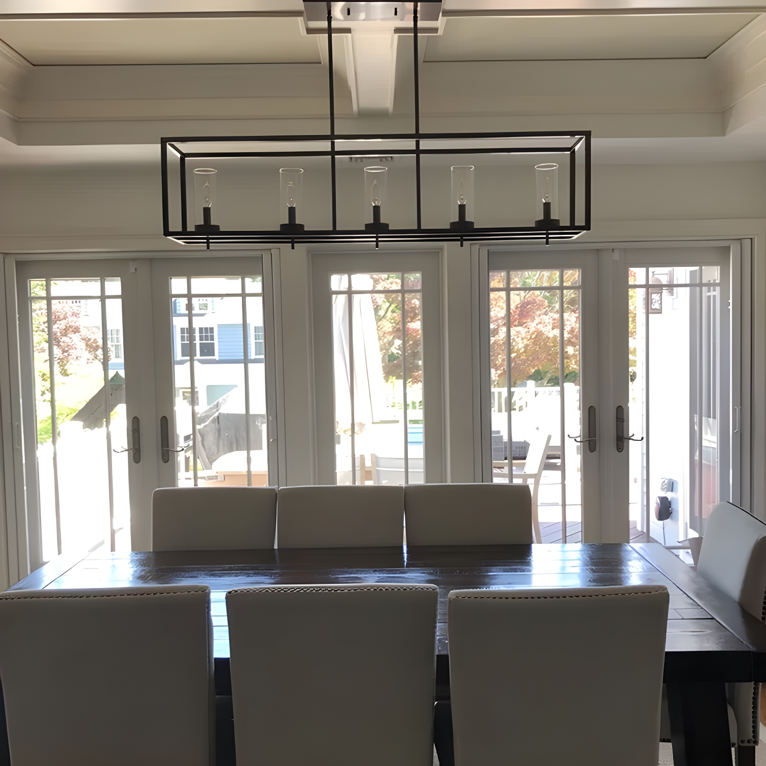 Zire 5-Light Linear Island Pendant in Brushed Oil Rubbed Bronze with Clear Glass