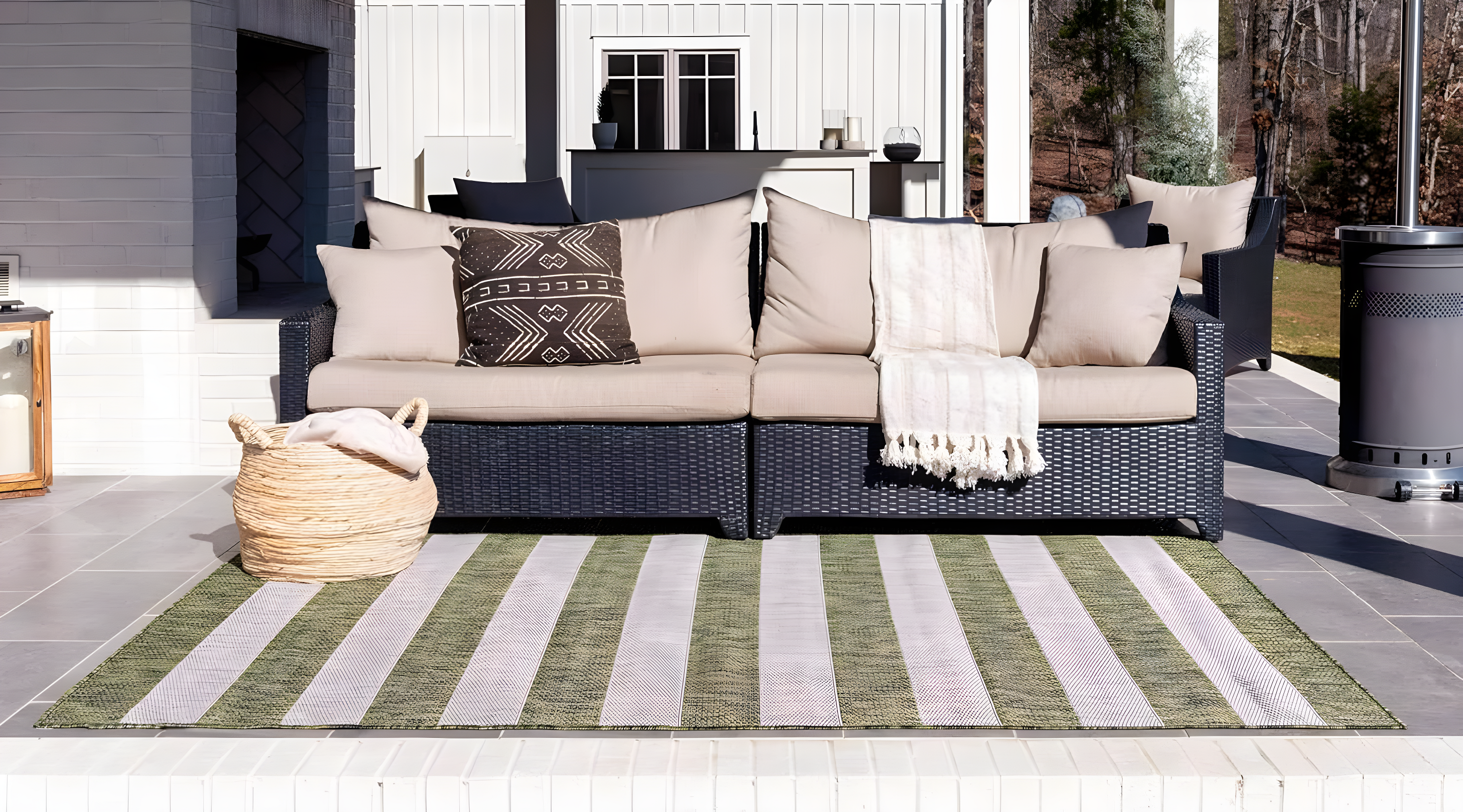 Unique Loom 7' 1 x 10' 0 Rectangle Indoor/Outdoor Striped Green Area Rug