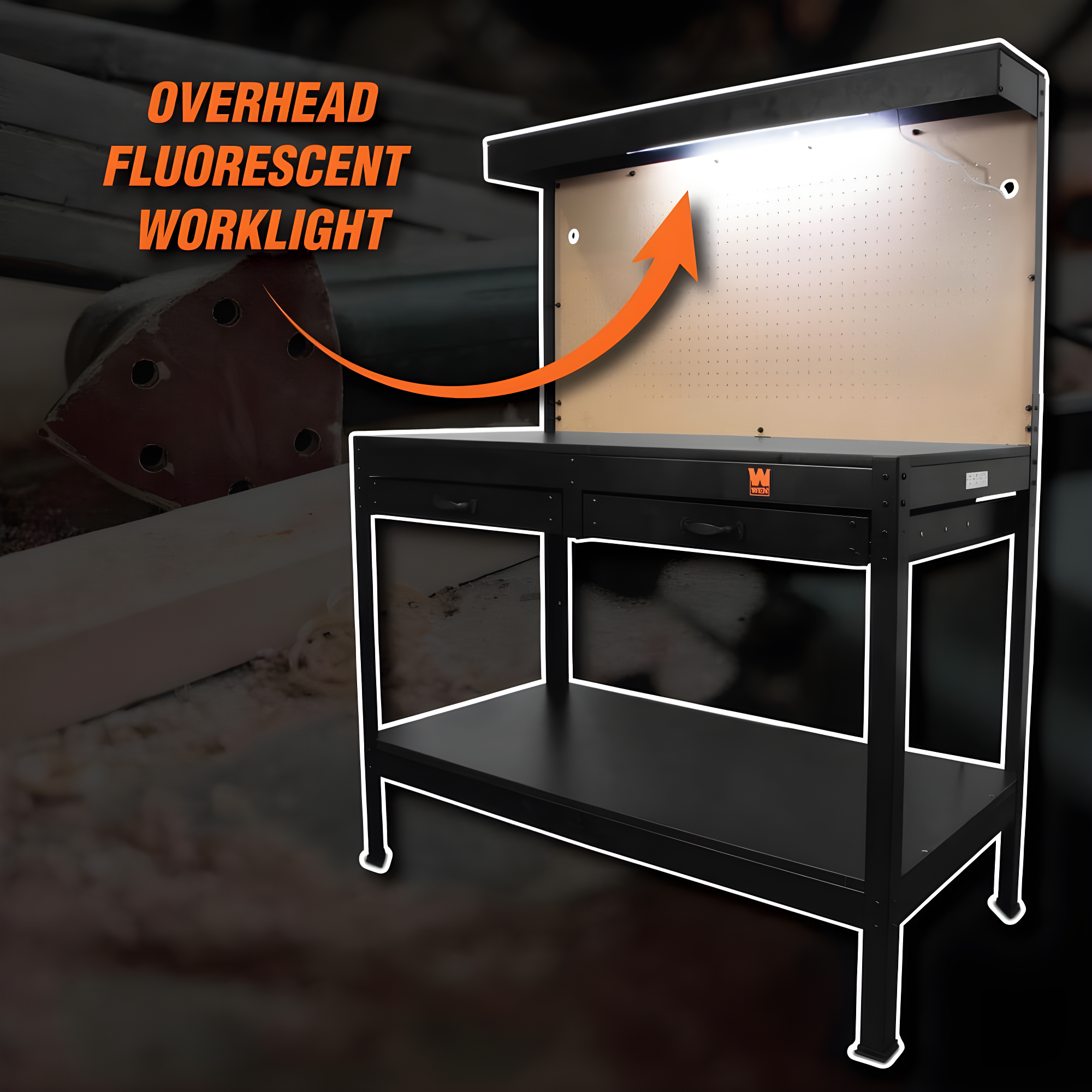 WEN 48 inch Steel Workbench with power outlets and light, 200lb capacity