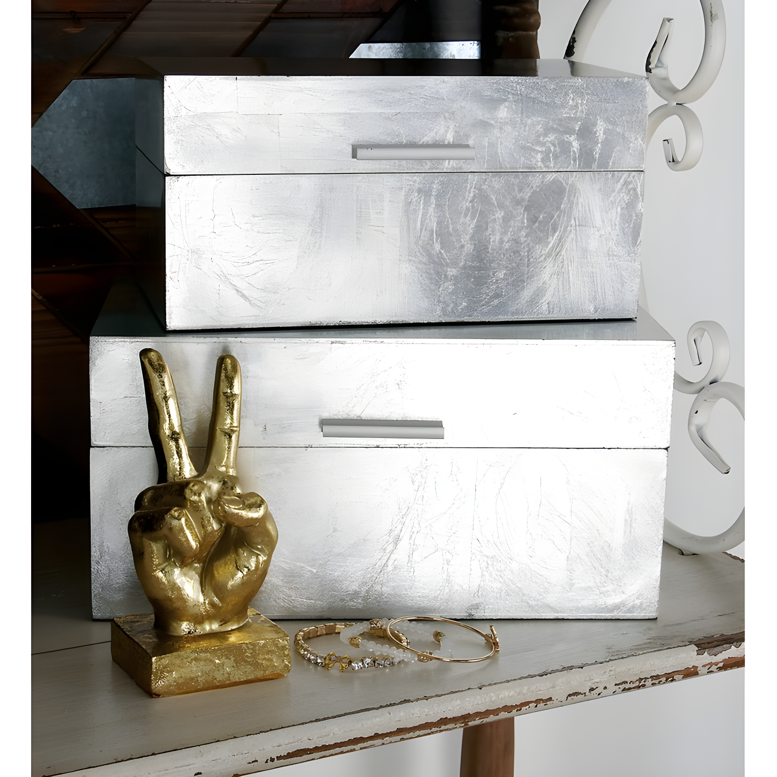 CosmoLiving by Cosmopolitan Wooden Decorative Box with Textured Foiled Exterior Set