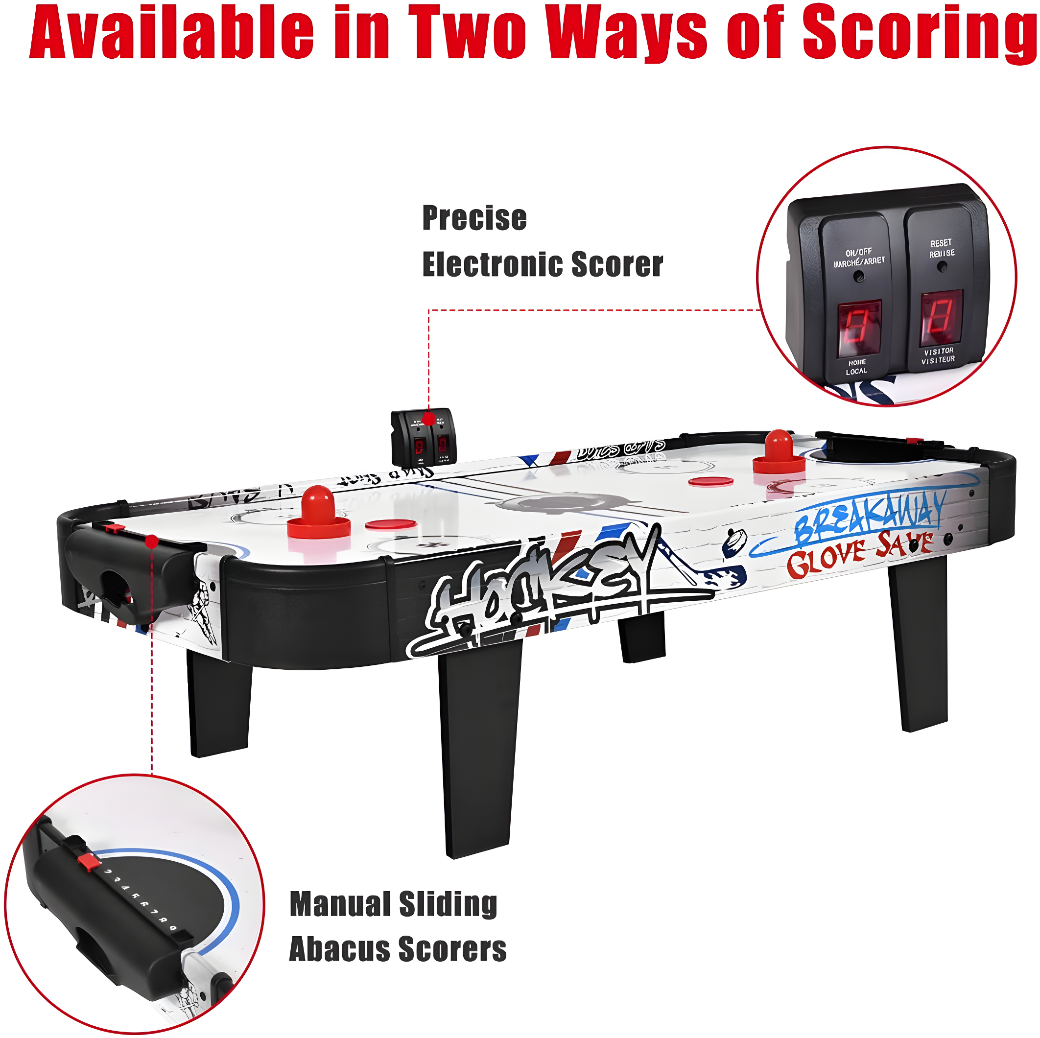 Costway 42''Air Powered Hockey Table Game Room Indoor Sport Electronic Scoring 2 Pushers