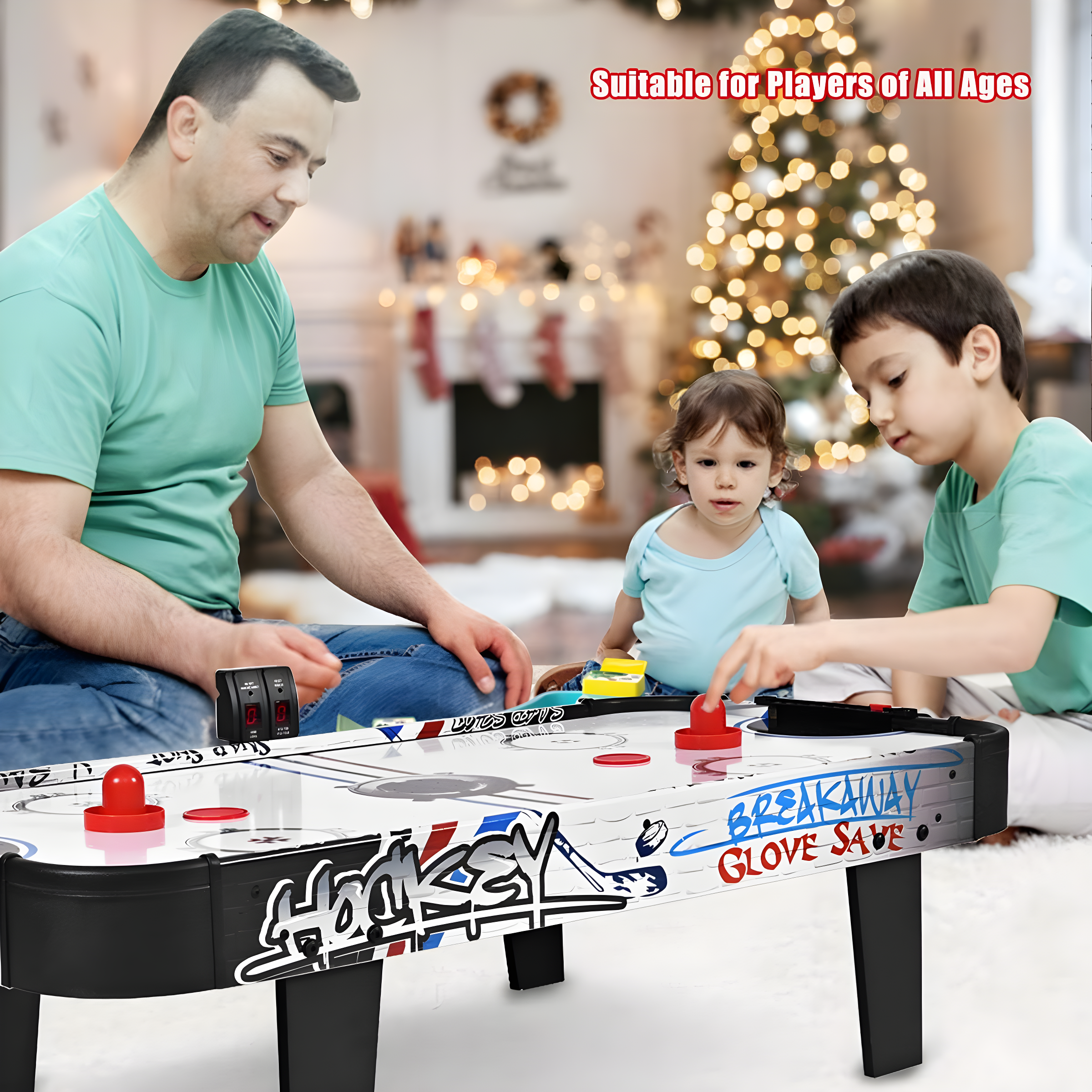 Costway 42''Air Powered Hockey Table Game Room Indoor Sport Electronic Scoring 2 Pushers