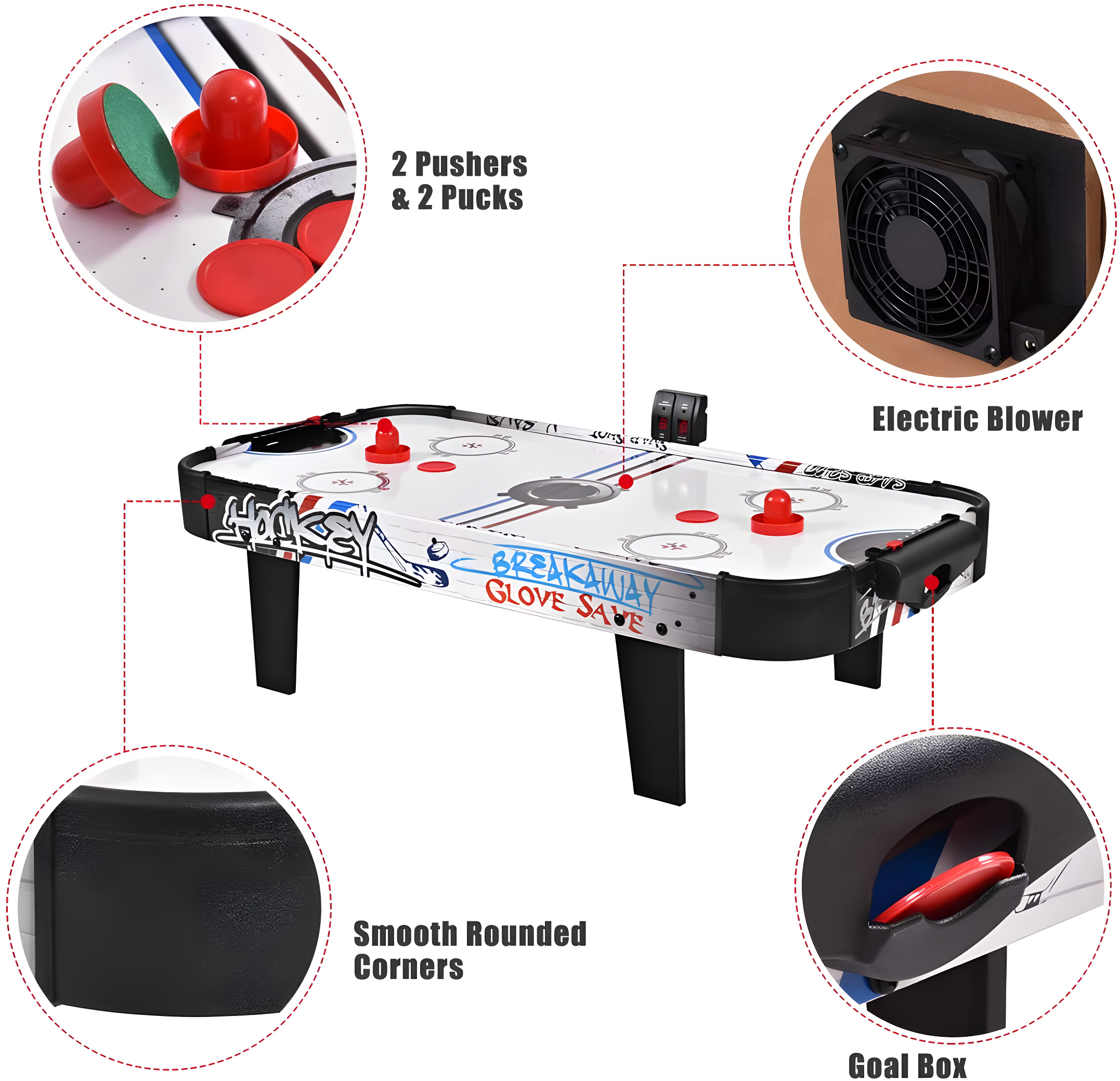 Costway 42''Air Powered Hockey Table Game Room Indoor Sport Electronic Scoring 2 Pushers