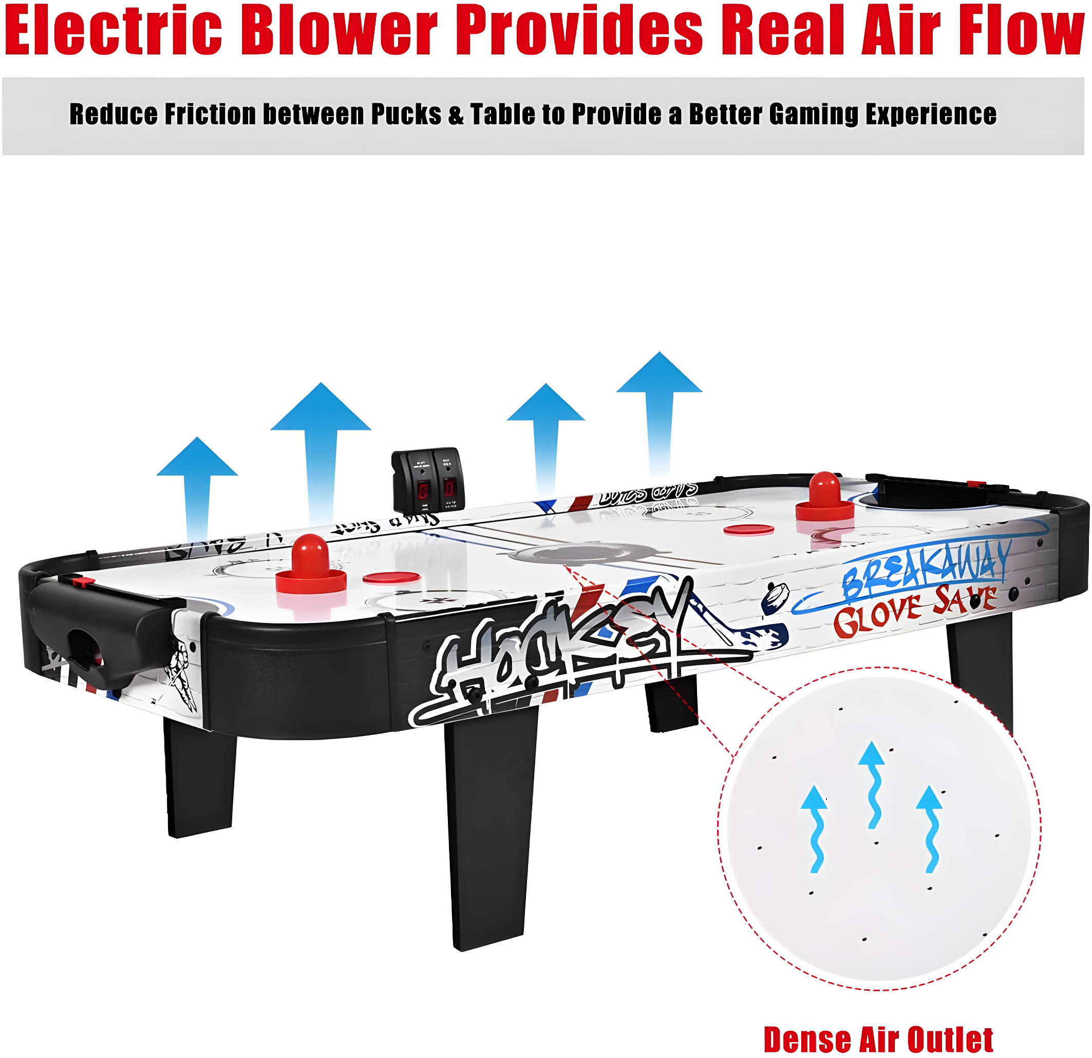 Costway 42''Air Powered Hockey Table Game Room Indoor Sport Electronic Scoring 2 Pushers