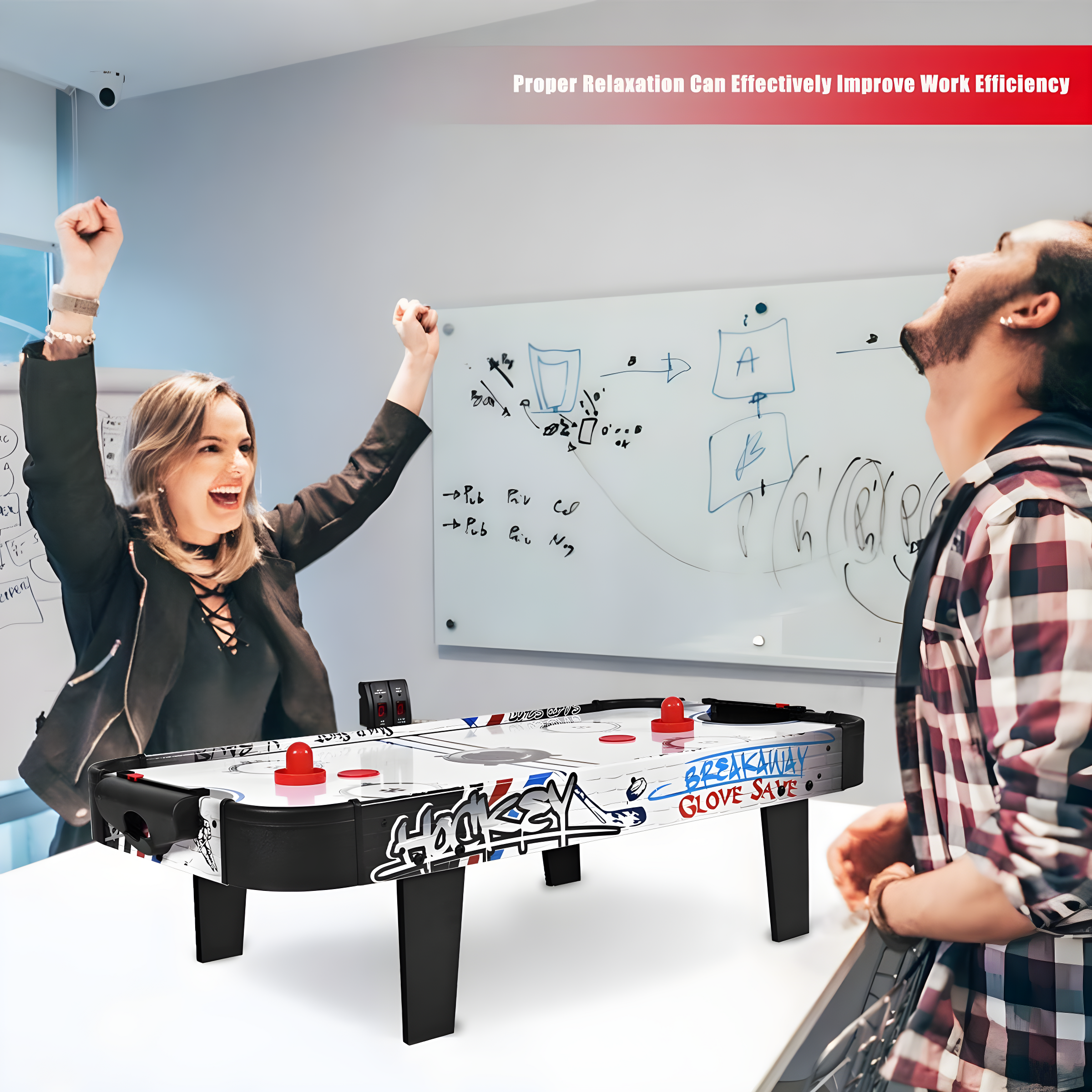 Costway 42''Air Powered Hockey Table Game Room Indoor Sport Electronic Scoring 2 Pushers