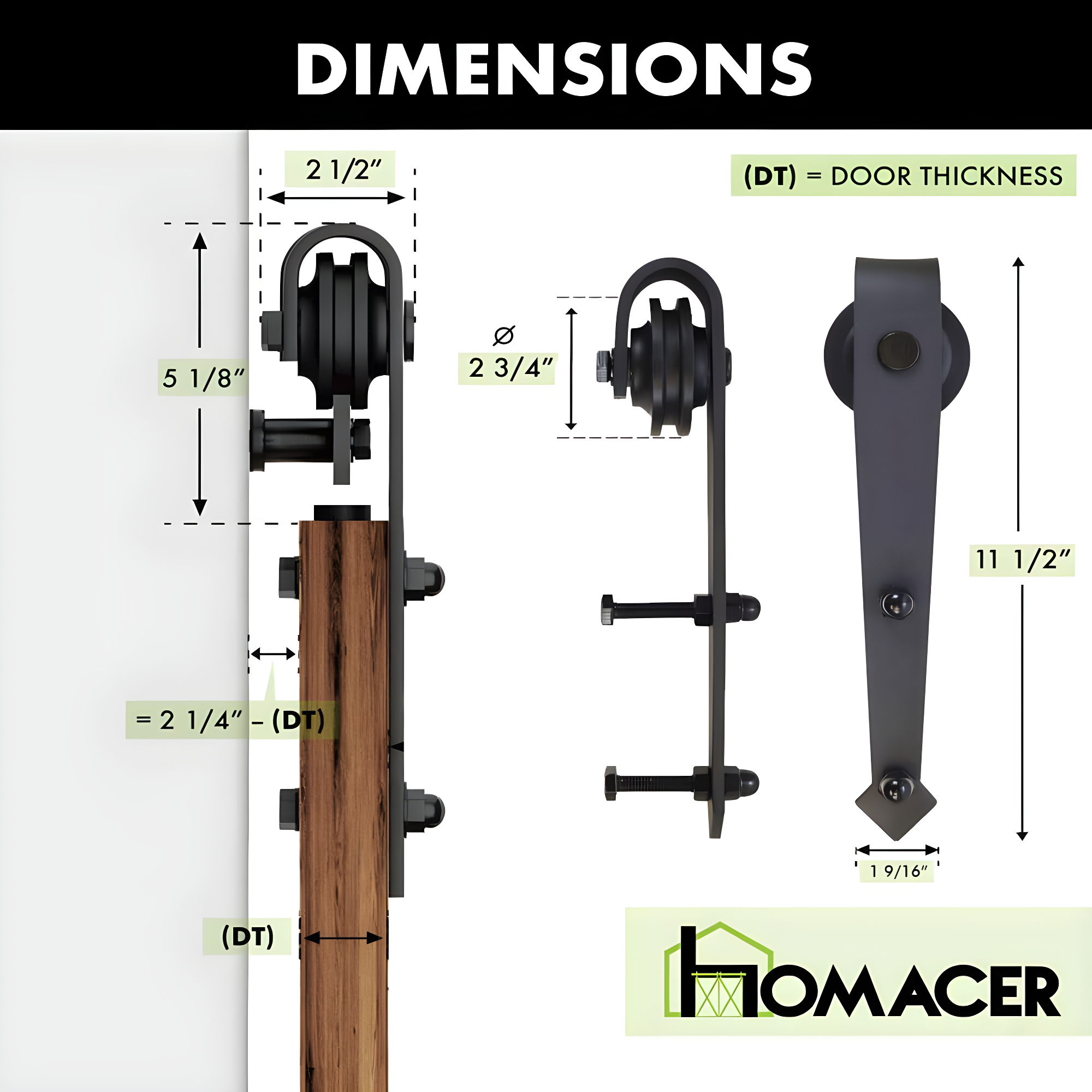 Homacer Black Rustic Arrow Design Non-Bypass Single Track One Door Hardware Kit( Door Not Included)