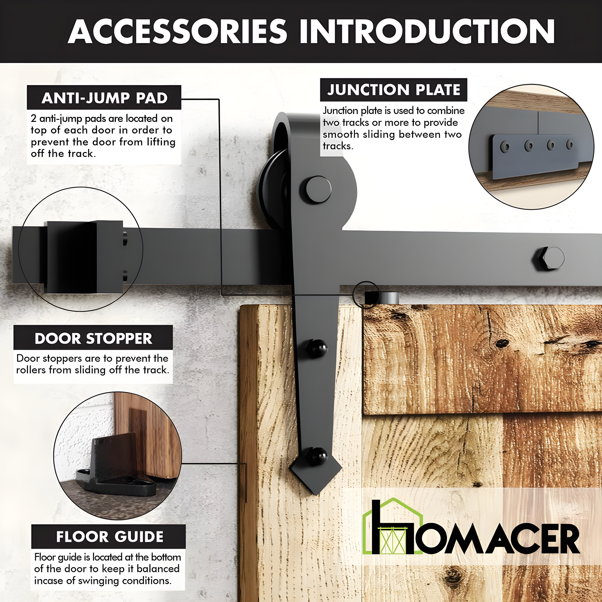 Homacer Black Rustic Arrow Design Non-Bypass Single Track One Door Hardware Kit( Door Not Included)