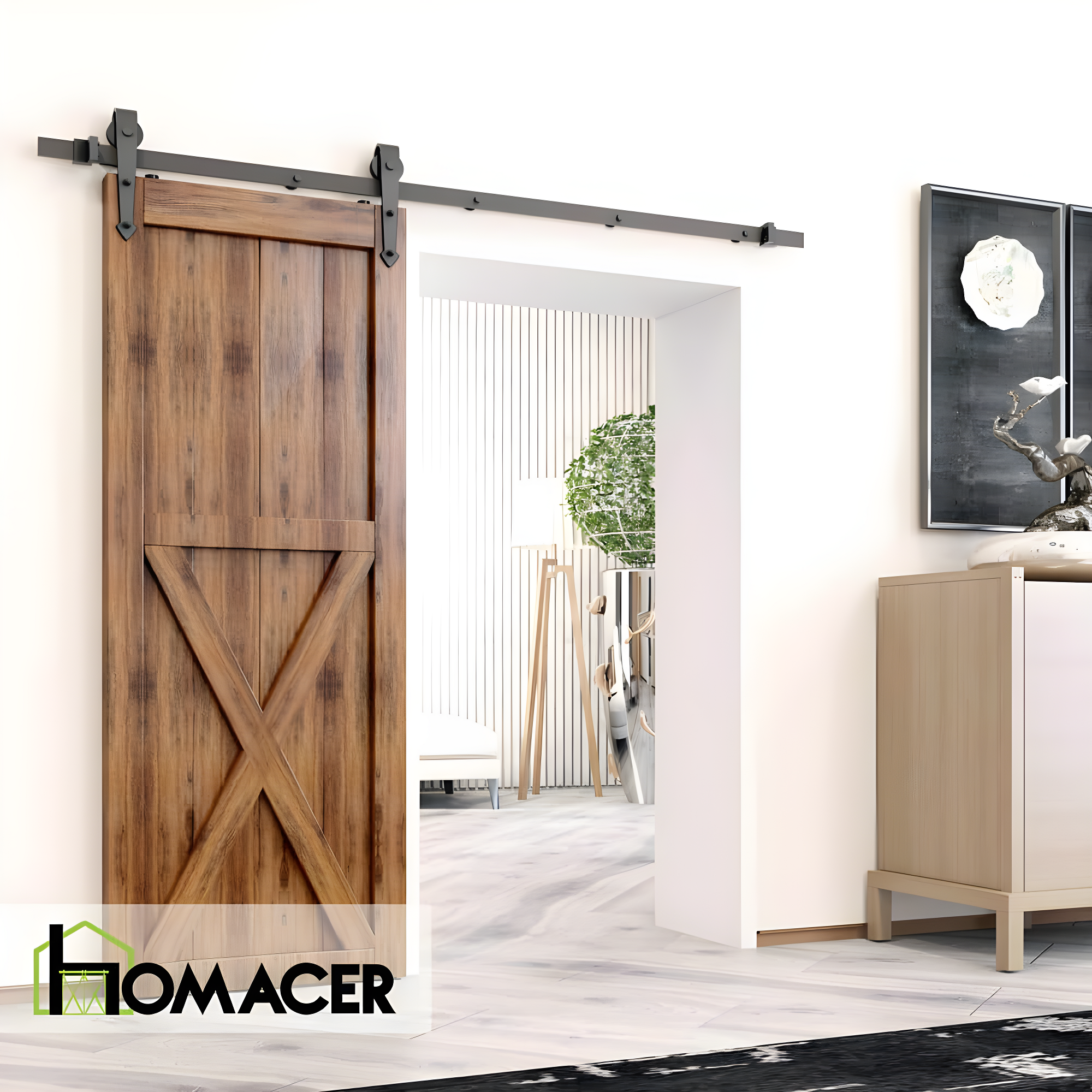 Homacer Black Rustic Arrow Design Non-Bypass Single Track One Door Hardware Kit( Door Not Included)
