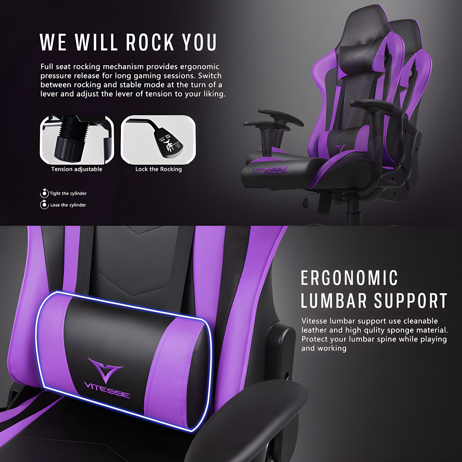 Ergonomic Racing Gaming Chair, 330 lbs PC Computer Chair with Support and Headrest