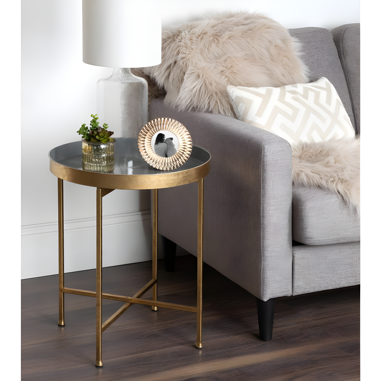 Kate and Laurel Celia Round Metal Side Table, 18.25x18.25x22, Gold and Gray