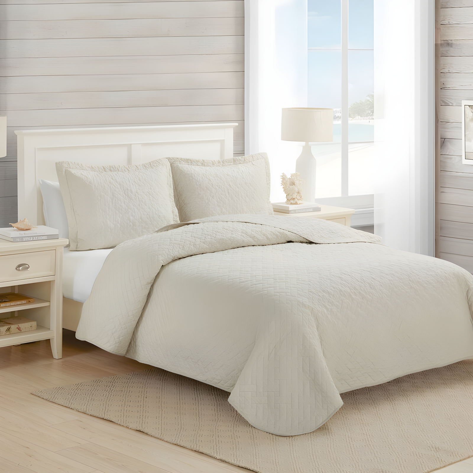 Tommy Bahama Raffia Solid Cotton Reversible Quilt Set