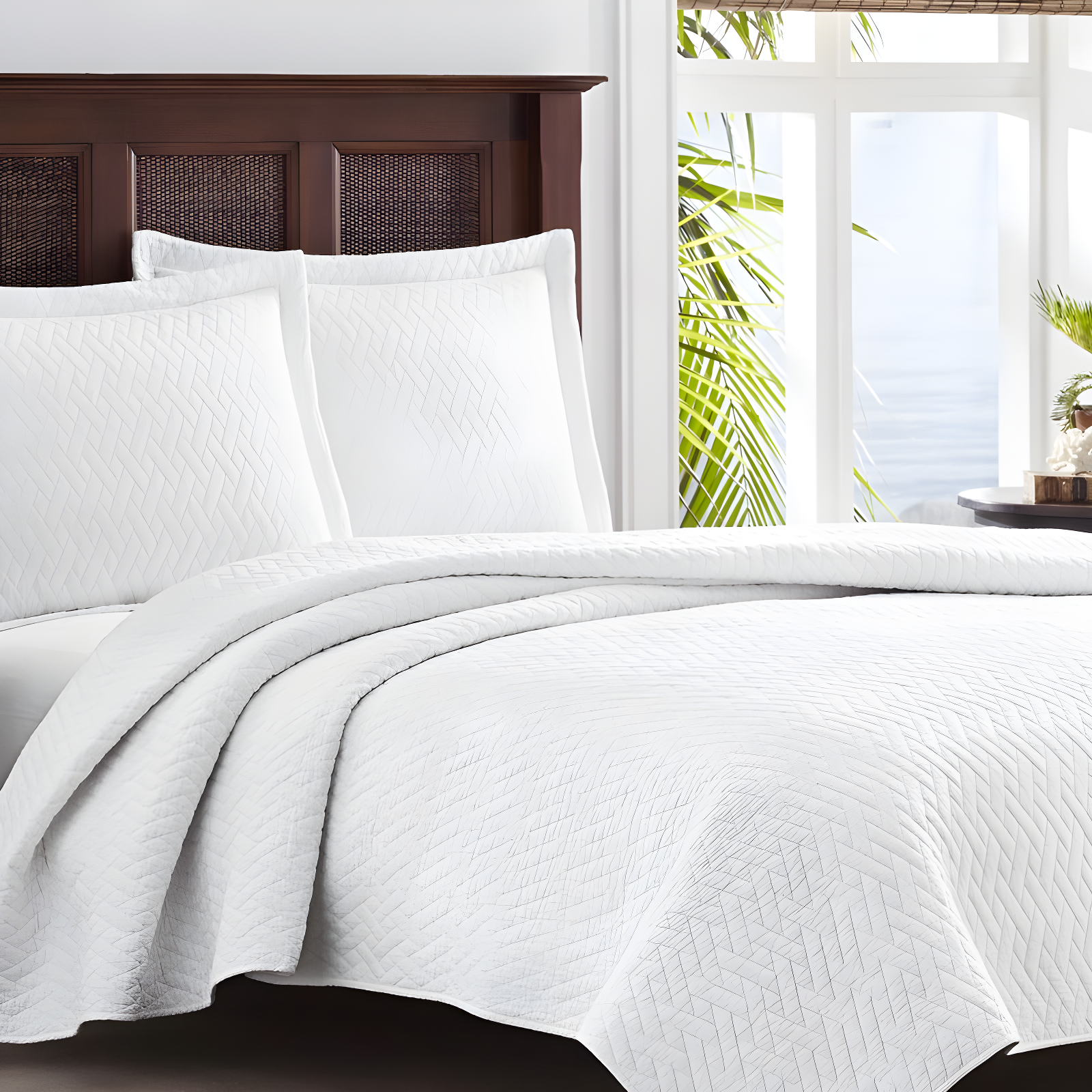 Tommy Bahama Raffia Solid Cotton Reversible Quilt Set