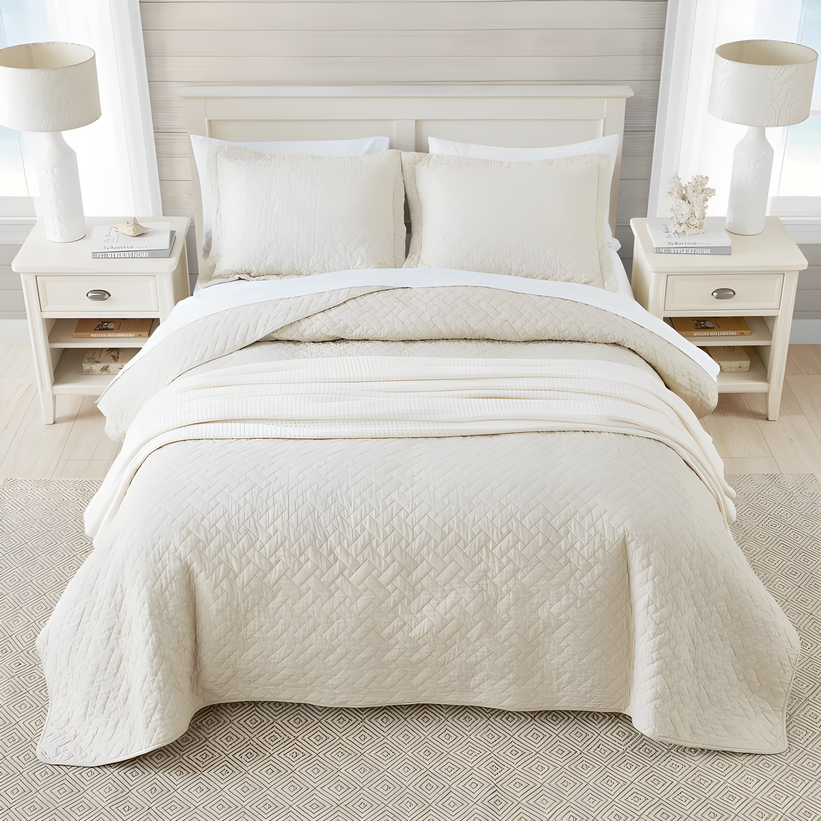 Tommy Bahama Raffia Solid Cotton Reversible Quilt Set