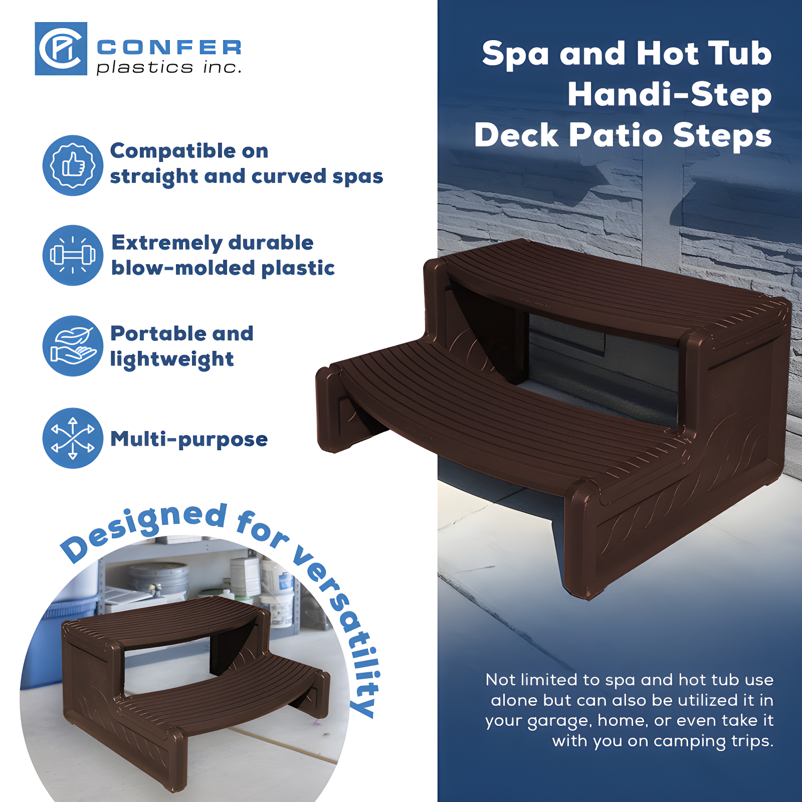 Confer Plastics Handi-Step Spa Hot Tub Stairs for Straight & Curved Spas