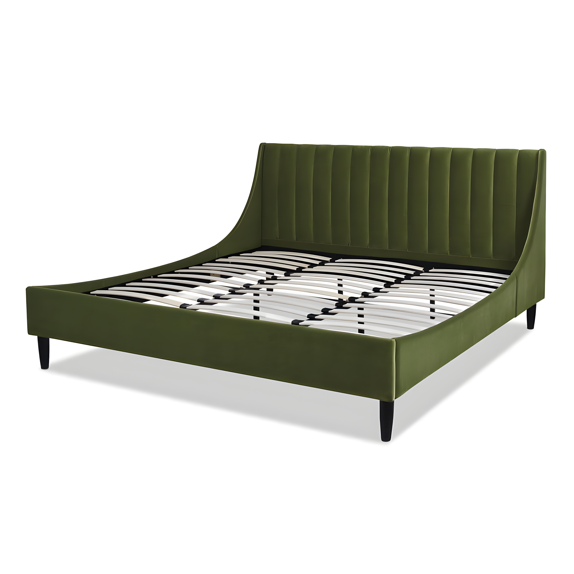 Aspen Vertical Tufted Headboard Platform Bed Set King Olive Green Velvet