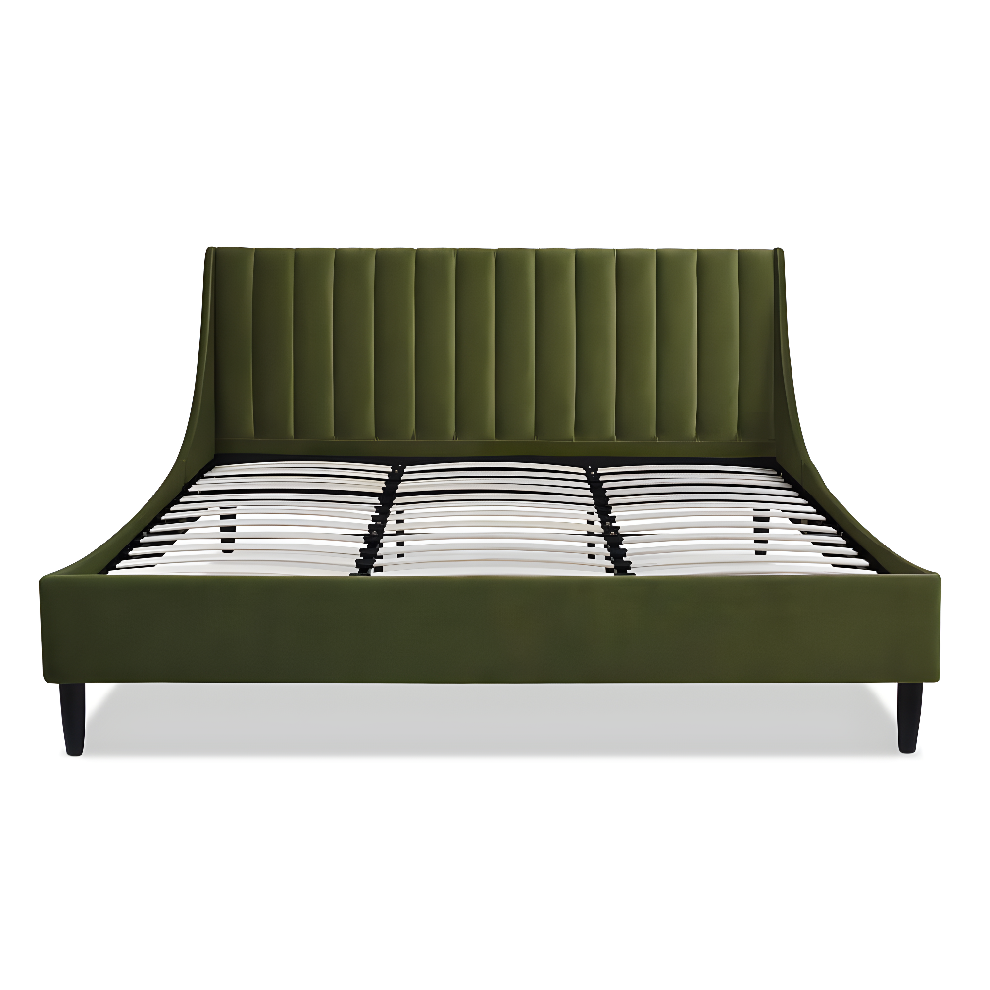 Aspen Vertical Tufted Headboard Platform Bed Set King Olive Green Velvet