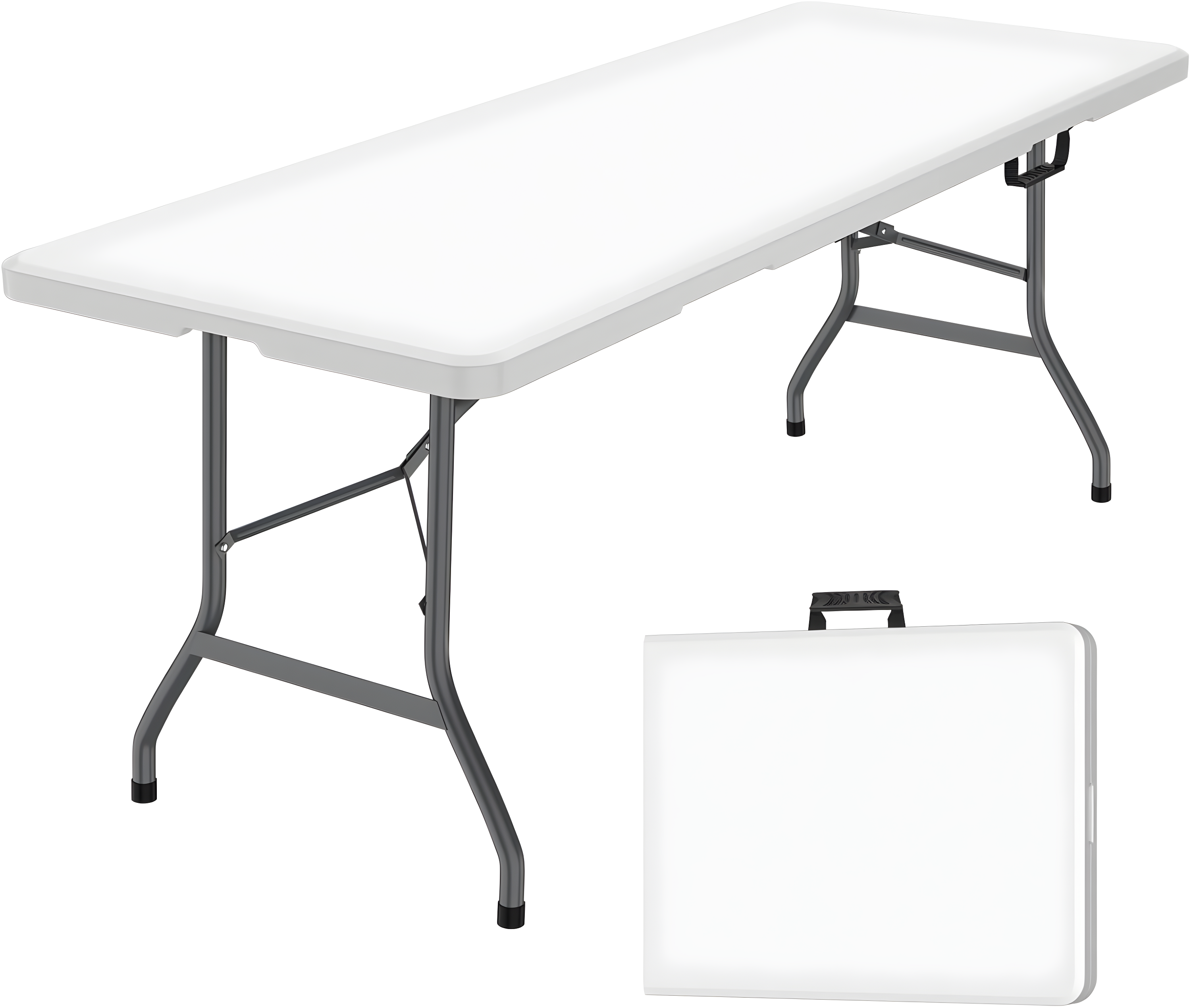 6 Foot Folding Table,White Plastic Folding Table,Built-in Handle,White