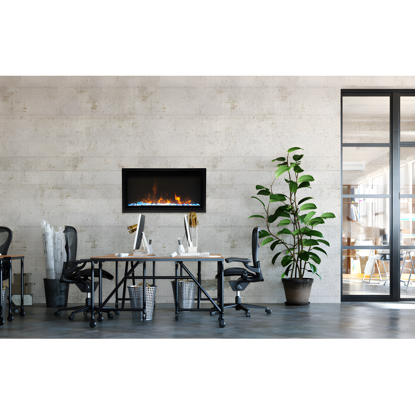 Amantii Rectangle Steel Electric Smokeless Outdoor Fireplace