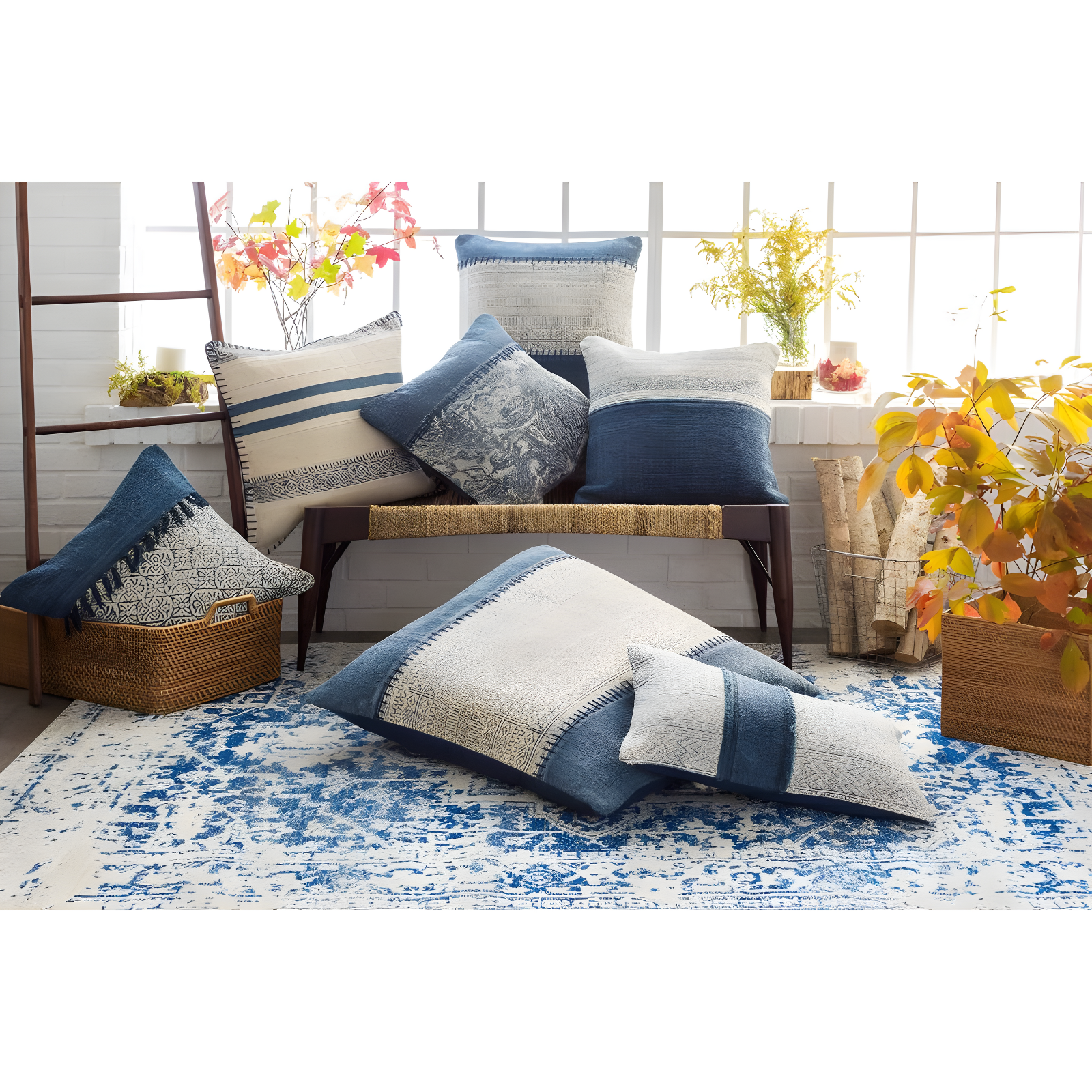 Prisha Rug - White and Blue / 9' x 12'6"