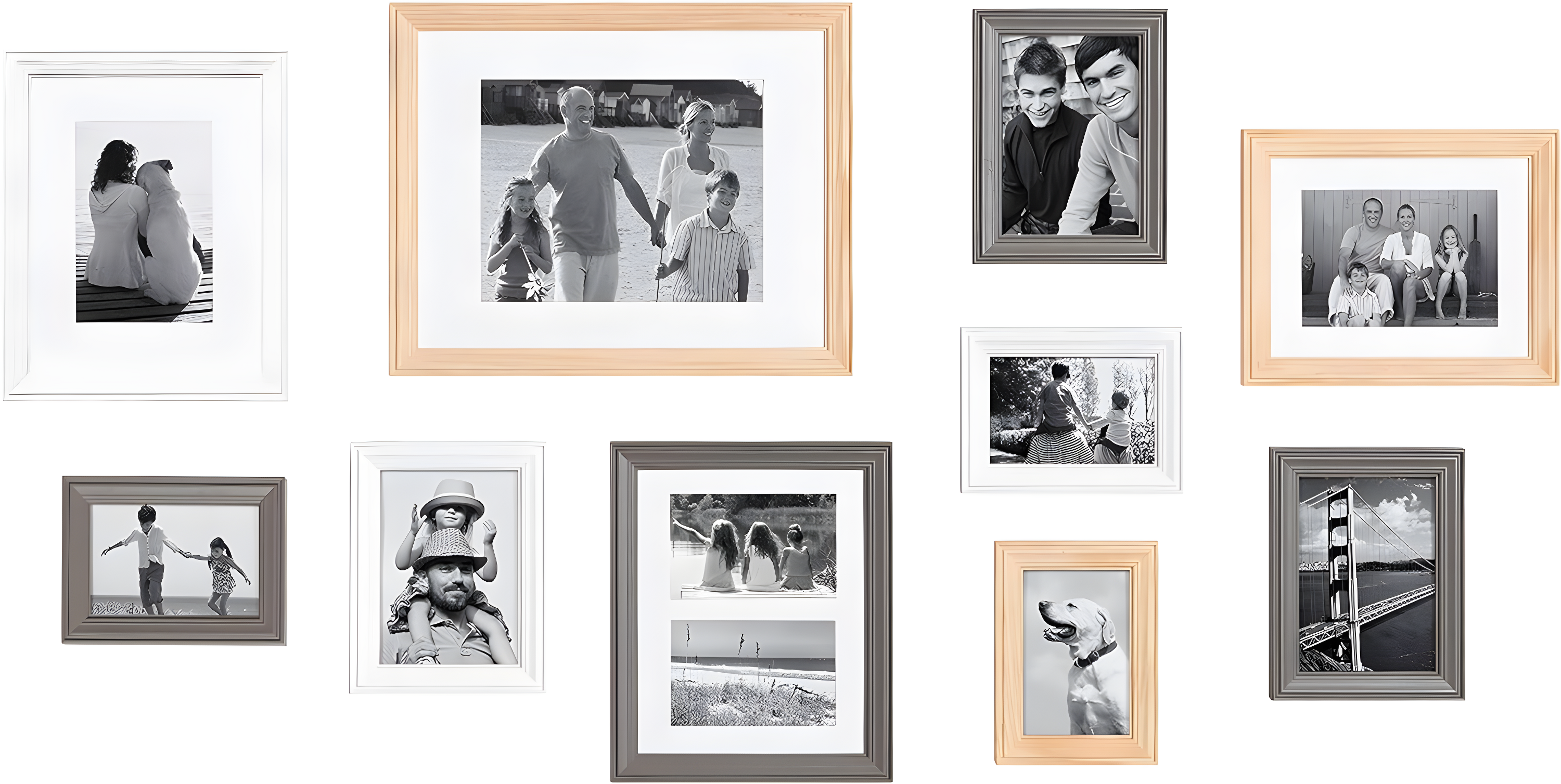 10pc Bordeaux Frame Boxs White/Black/Natural Wood - Kate & Laurel All Things Decor: Wall Display, Multi-Size, Modern Style