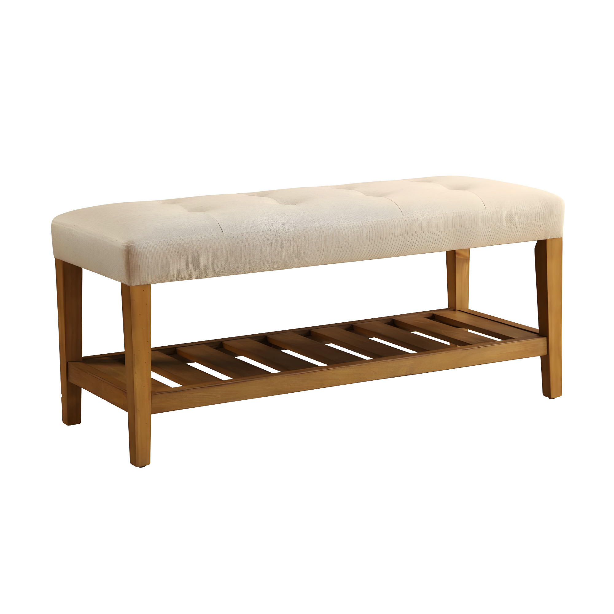 Acme Furniture Charla Ottomans and Benches Beige Fabric/Oak Finish