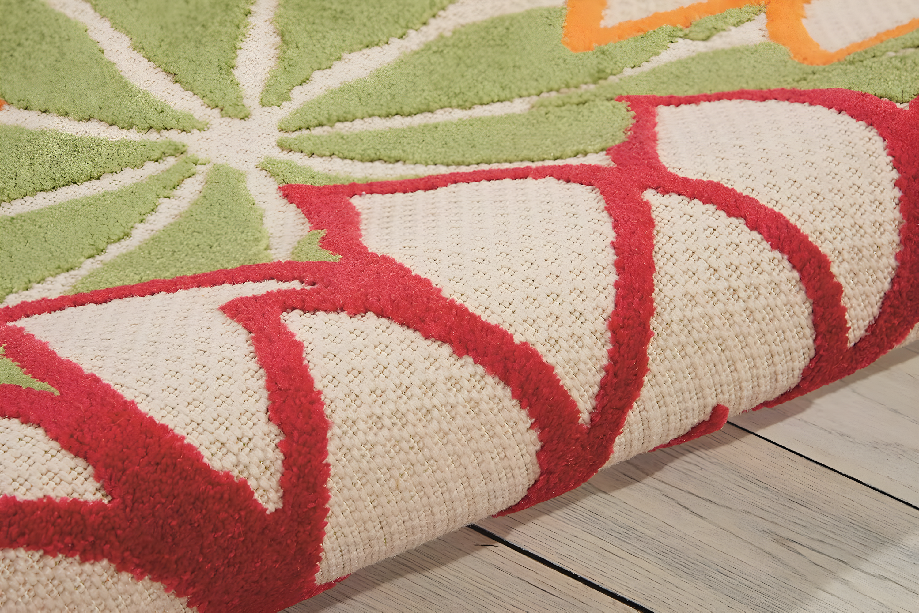Nourison Aloha Floral Bloom Flatweave High-Low Indoor Outdoor Area Rug Green 3'6" x 5'6"