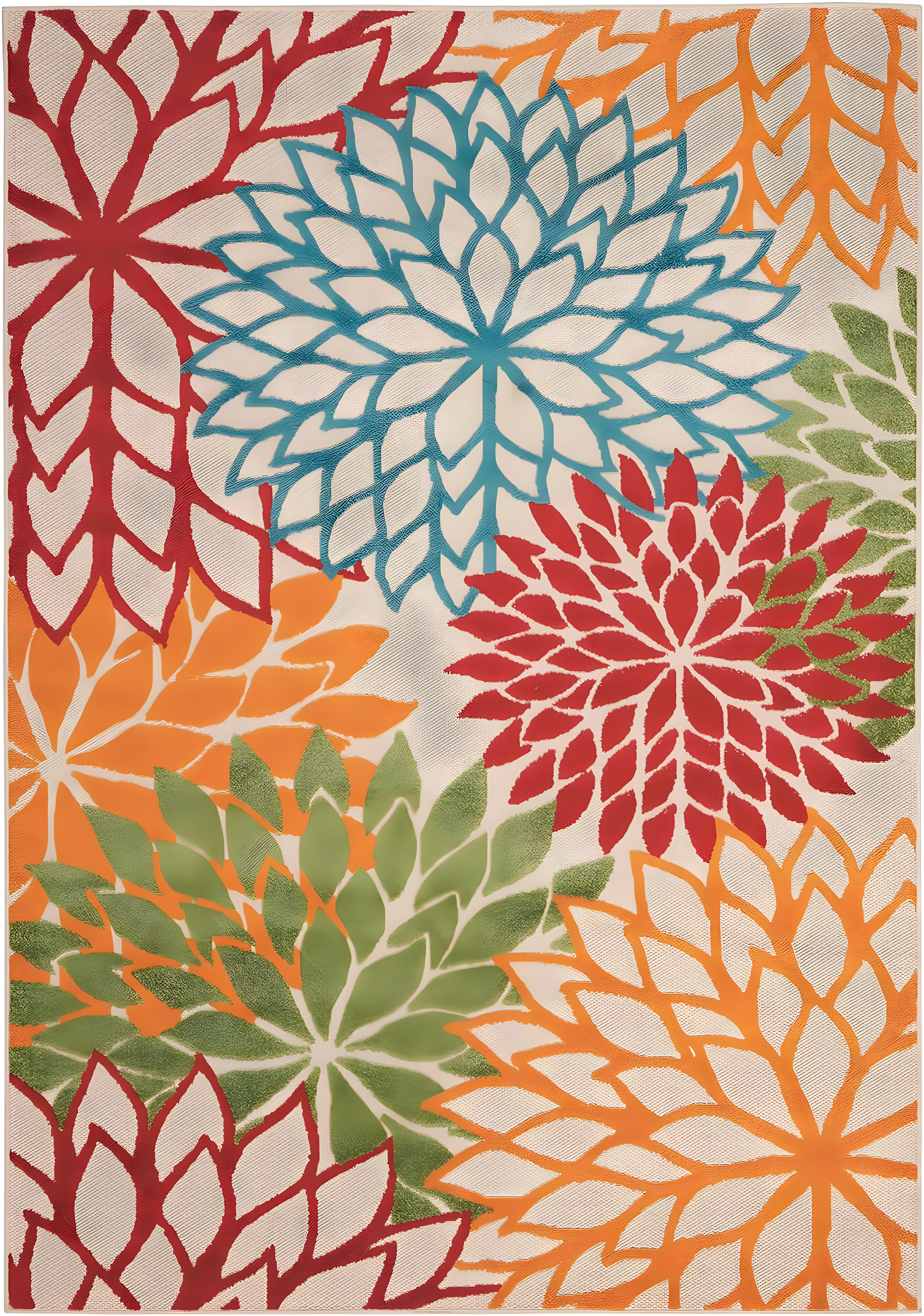 Nourison Aloha Floral Bloom Flatweave High-Low Indoor Outdoor Area Rug Green 3'6" x 5'6"