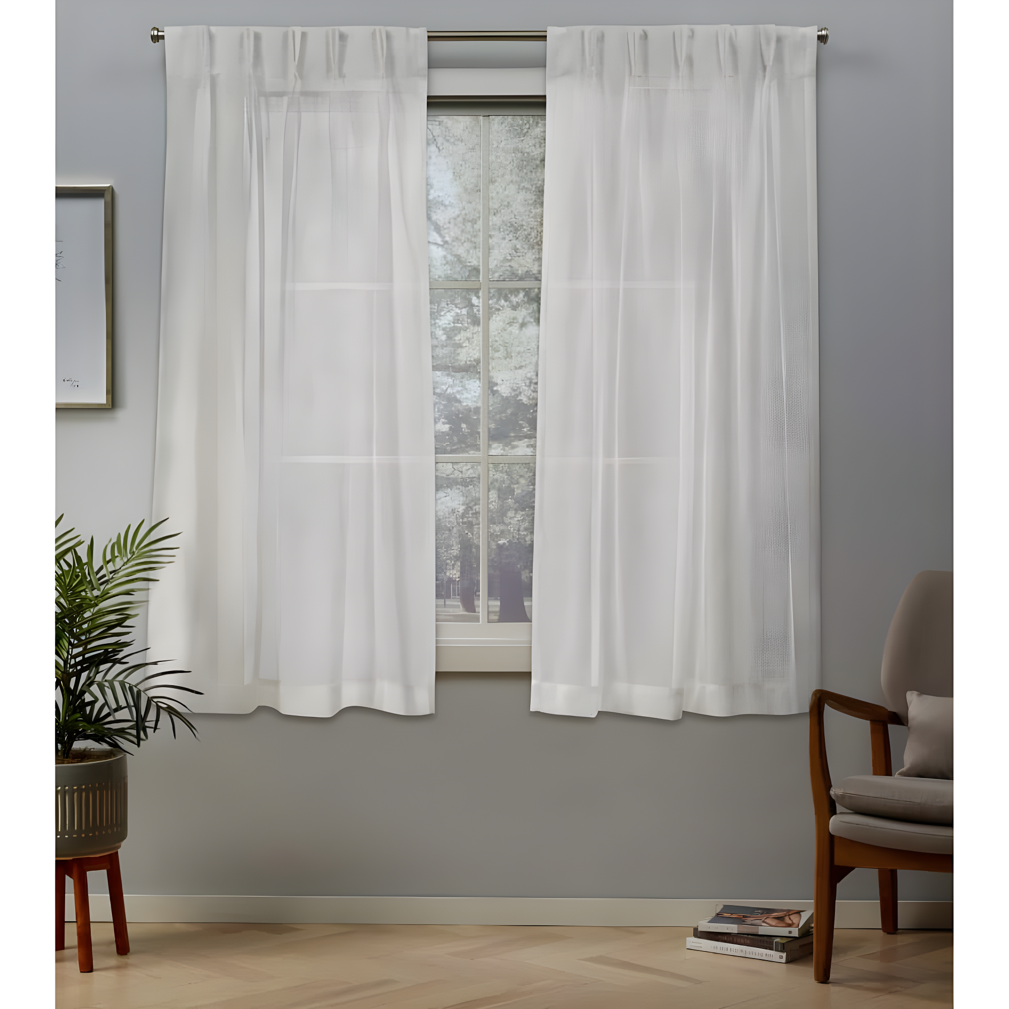Set of 2 63"x30" Belgian Sheer Pinch Pleat Top Curtain Panel Ivory - Exclusive Home