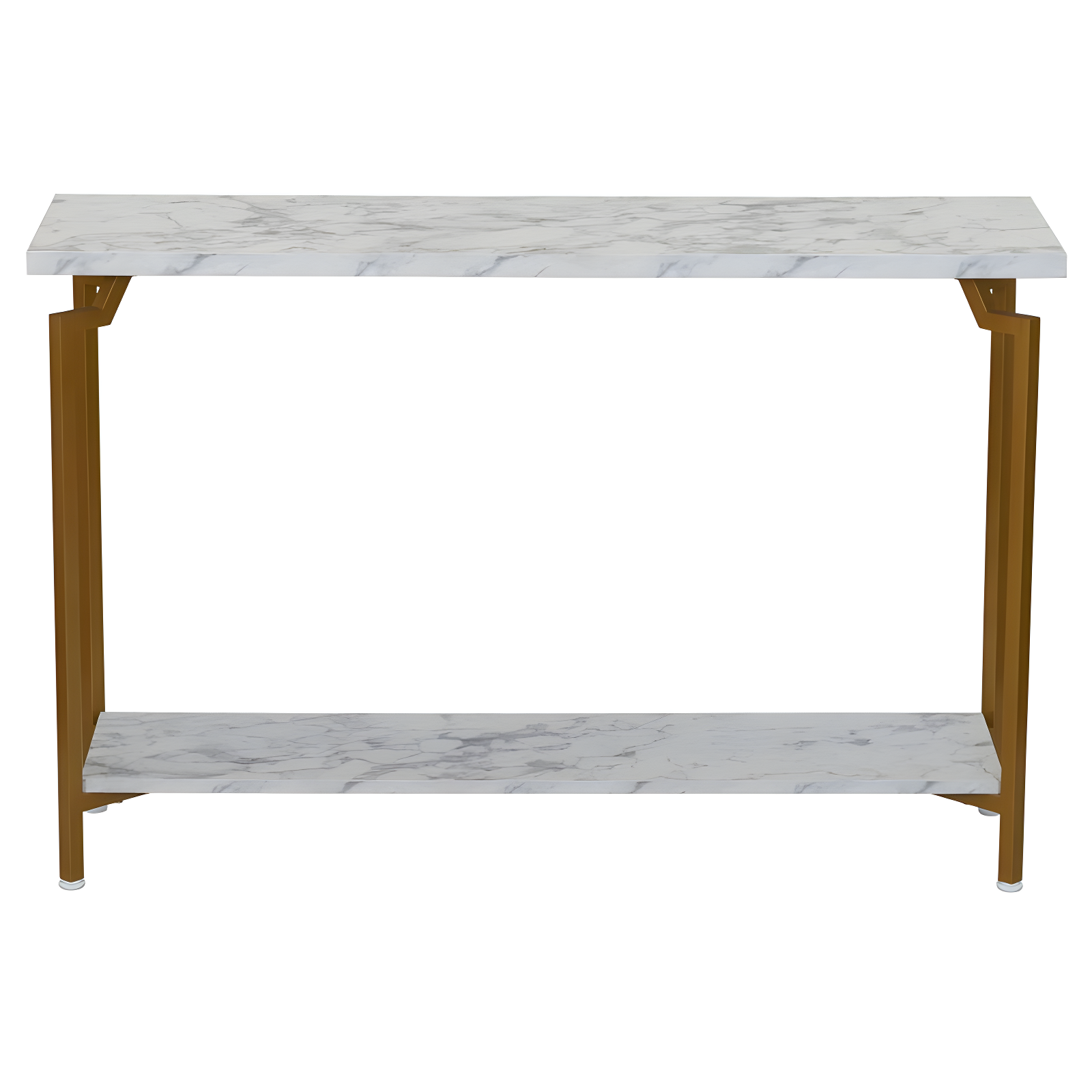 Crown Console Sofa Table with Storage Shelf White Marble and Gold Metal