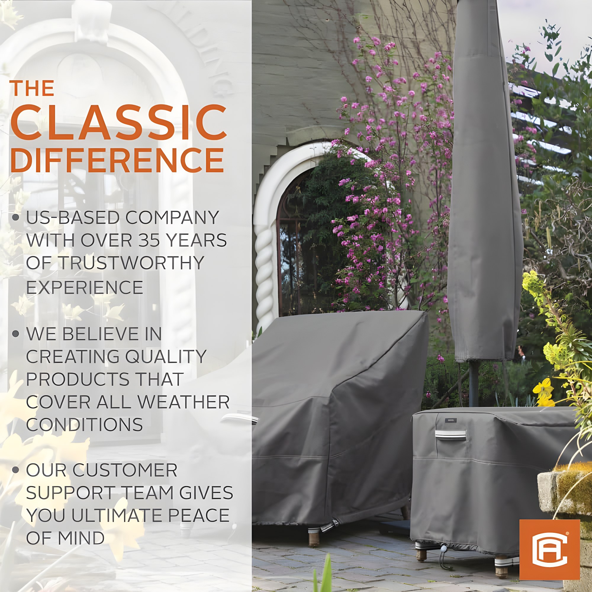 Classic Accessories Ravenna Water-Resistant 100 Inch Patio V-Shaped Sectional Lounge Set Cover