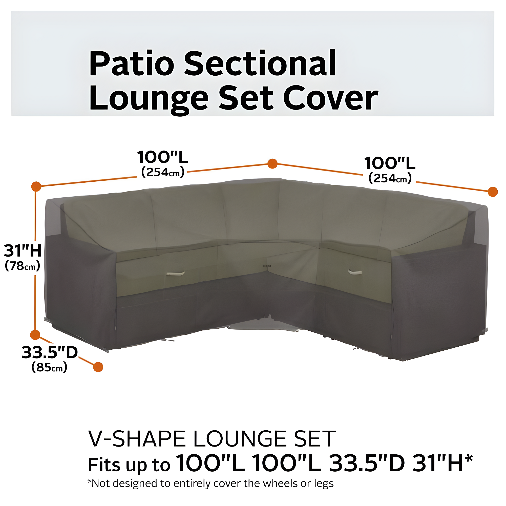 Classic Accessories Ravenna Water-Resistant 100 Inch Patio V-Shaped Sectional Lounge Set Cover
