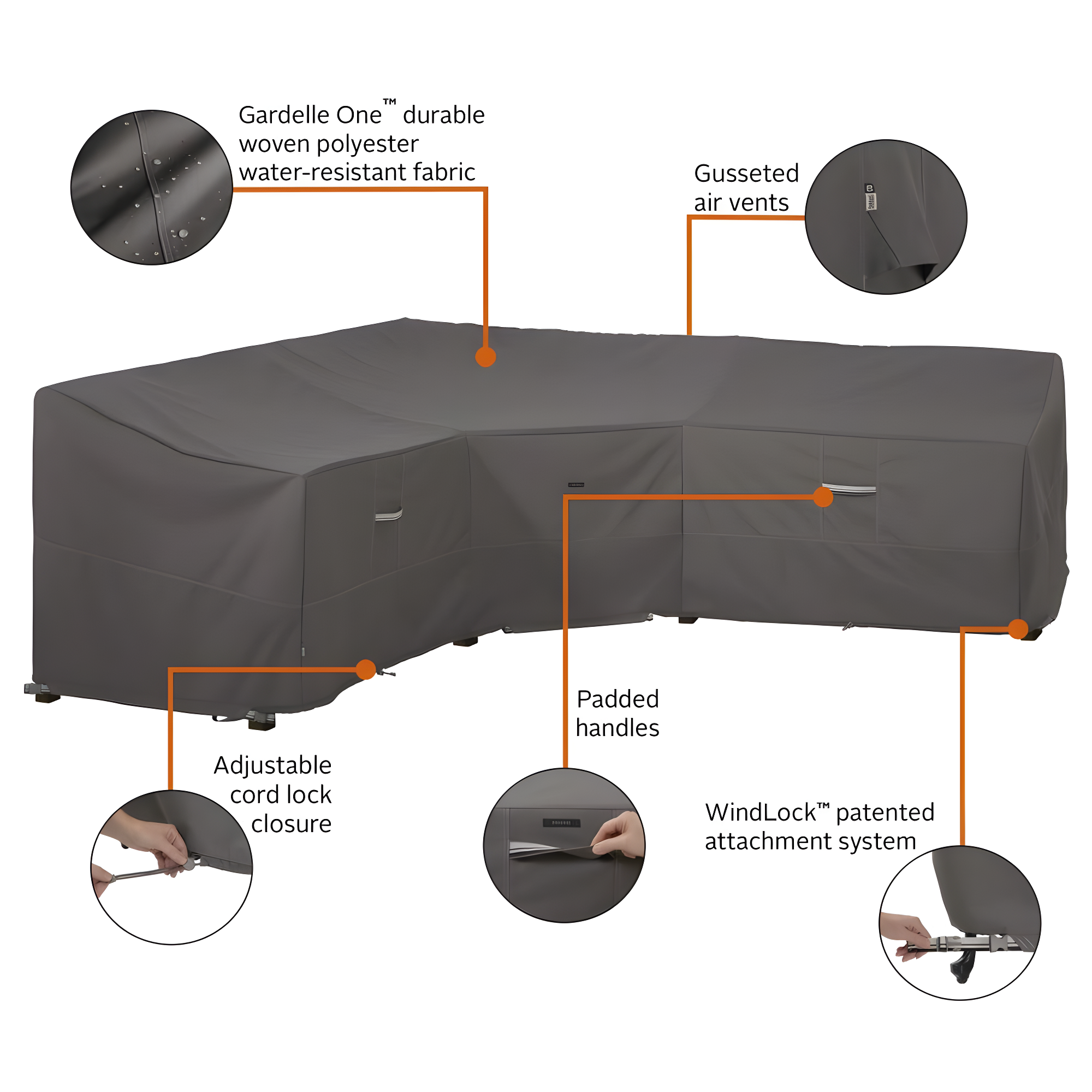 Classic Accessories Ravenna Water-Resistant 100 Inch Patio V-Shaped Sectional Lounge Set Cover