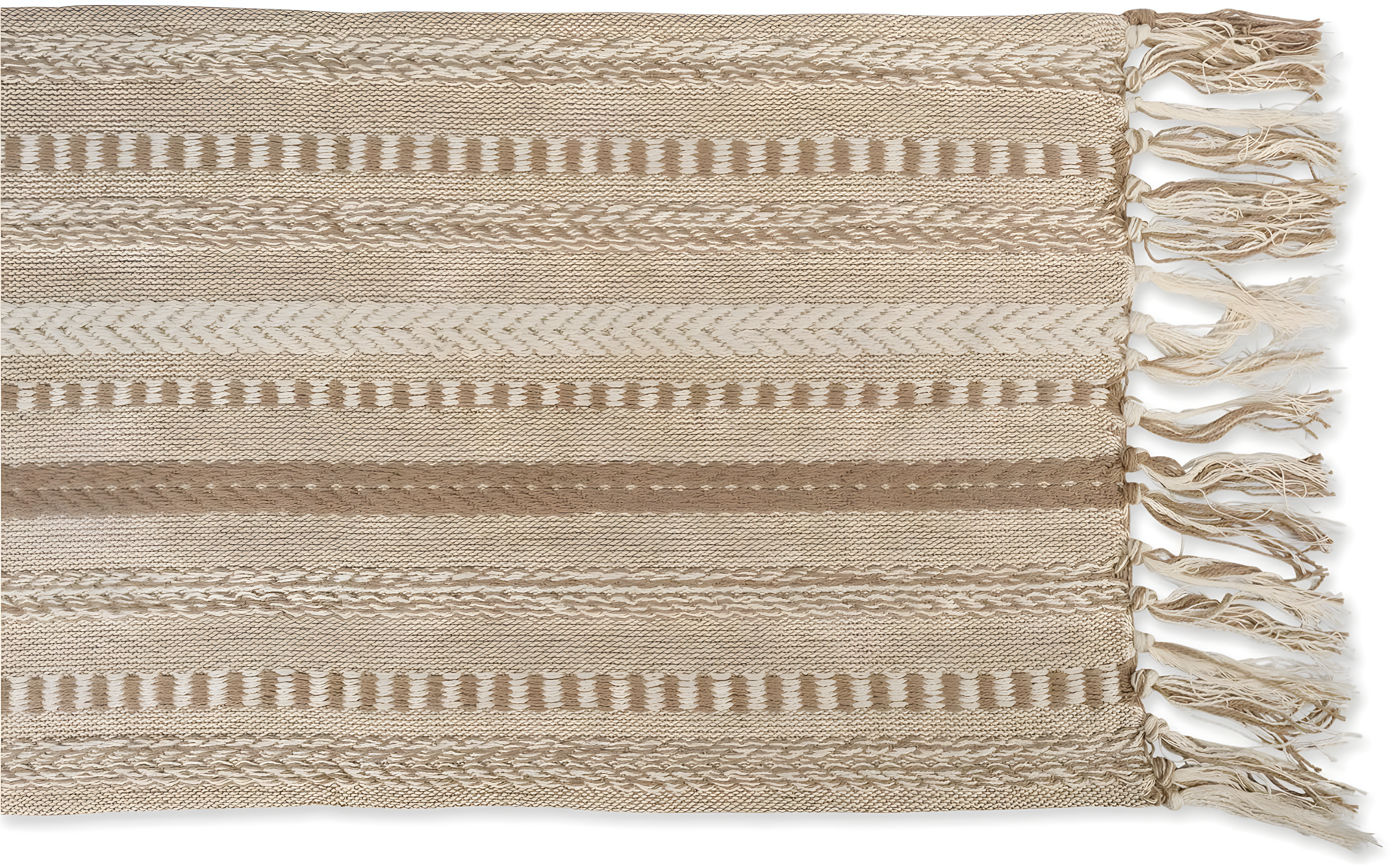 Design Imports  Braided Stripe Jacquard Fringe Table Runner, 15X72", Stone