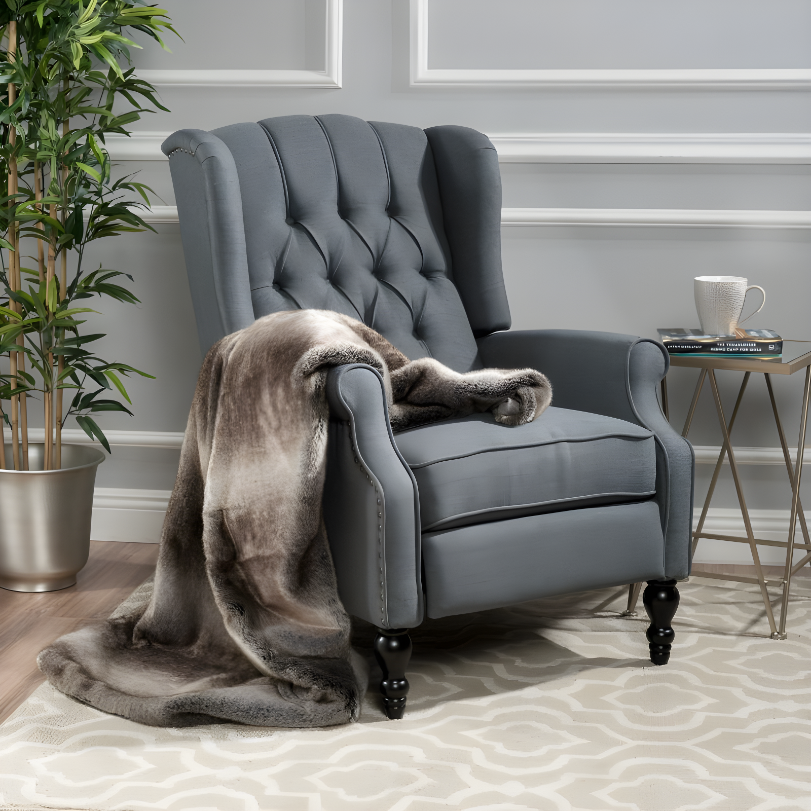 Walter Recliner - Charcoal - Christopher Knight Home: Upholstered Pushback Club Chair