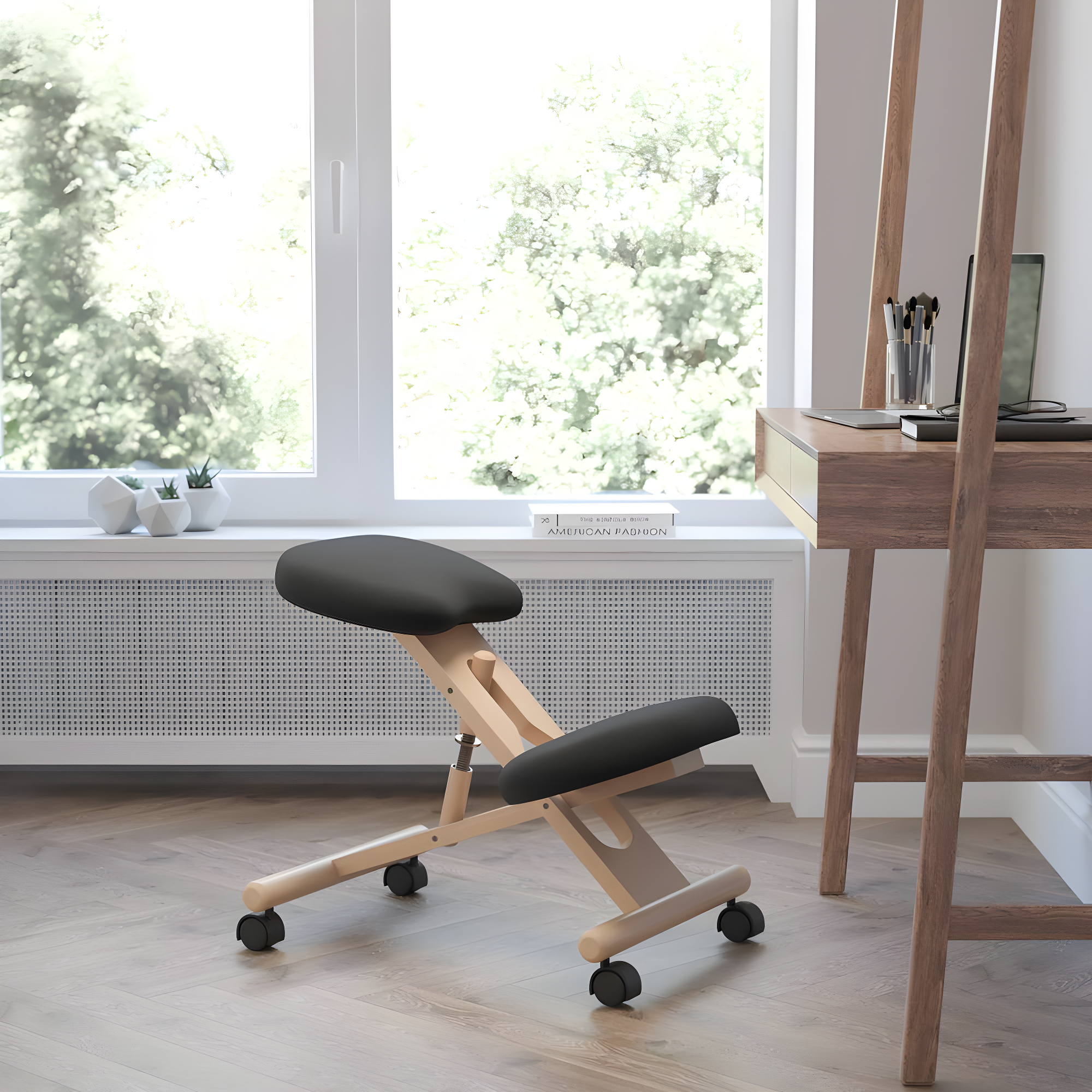 Bragg Posey Mobile Wooden Height-Adjustable Ergonomic Kneeling Office Chair